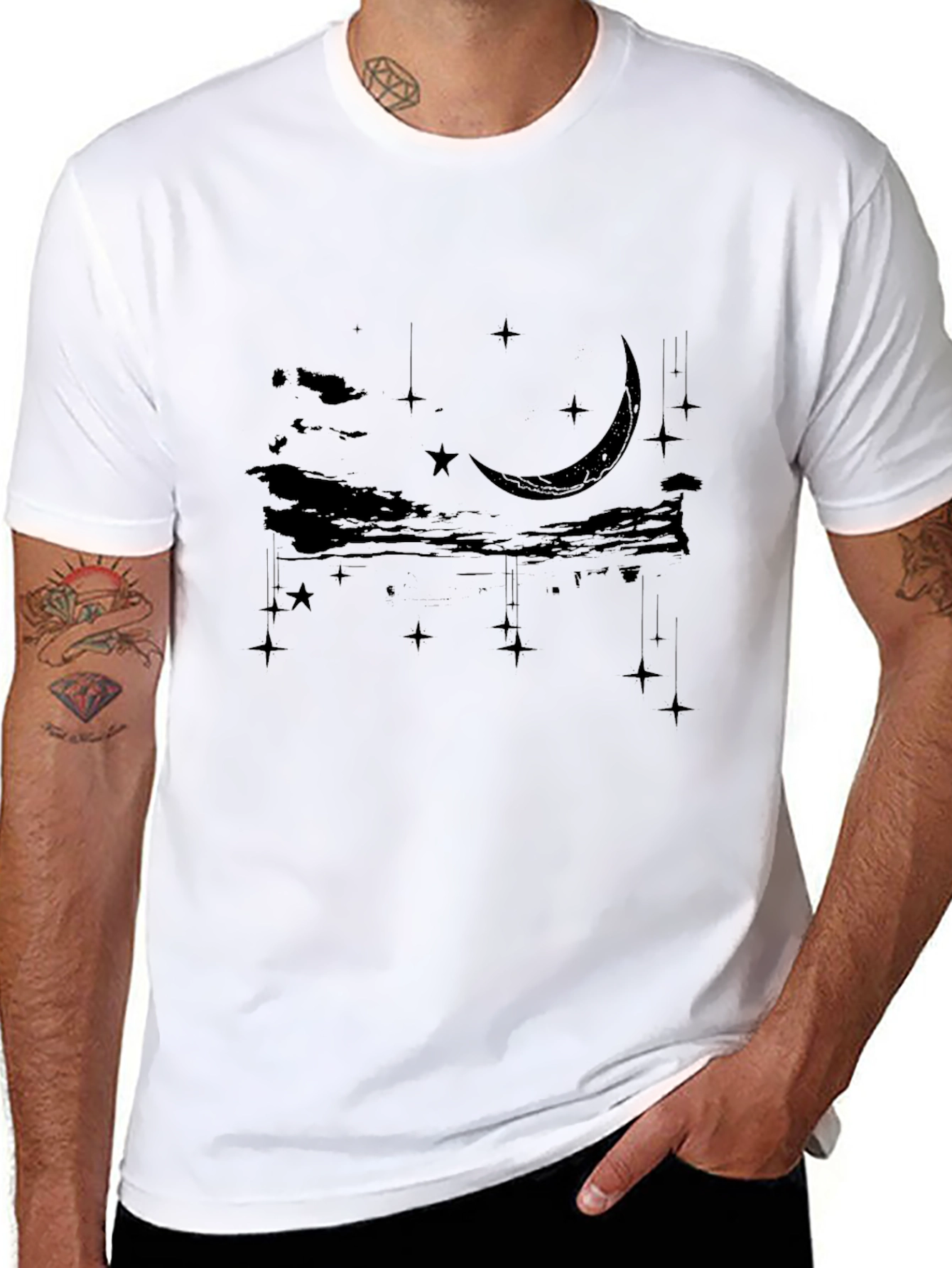 Black Celestial Crescent Moon Graphic Tee - Black Cotton Blend view 8