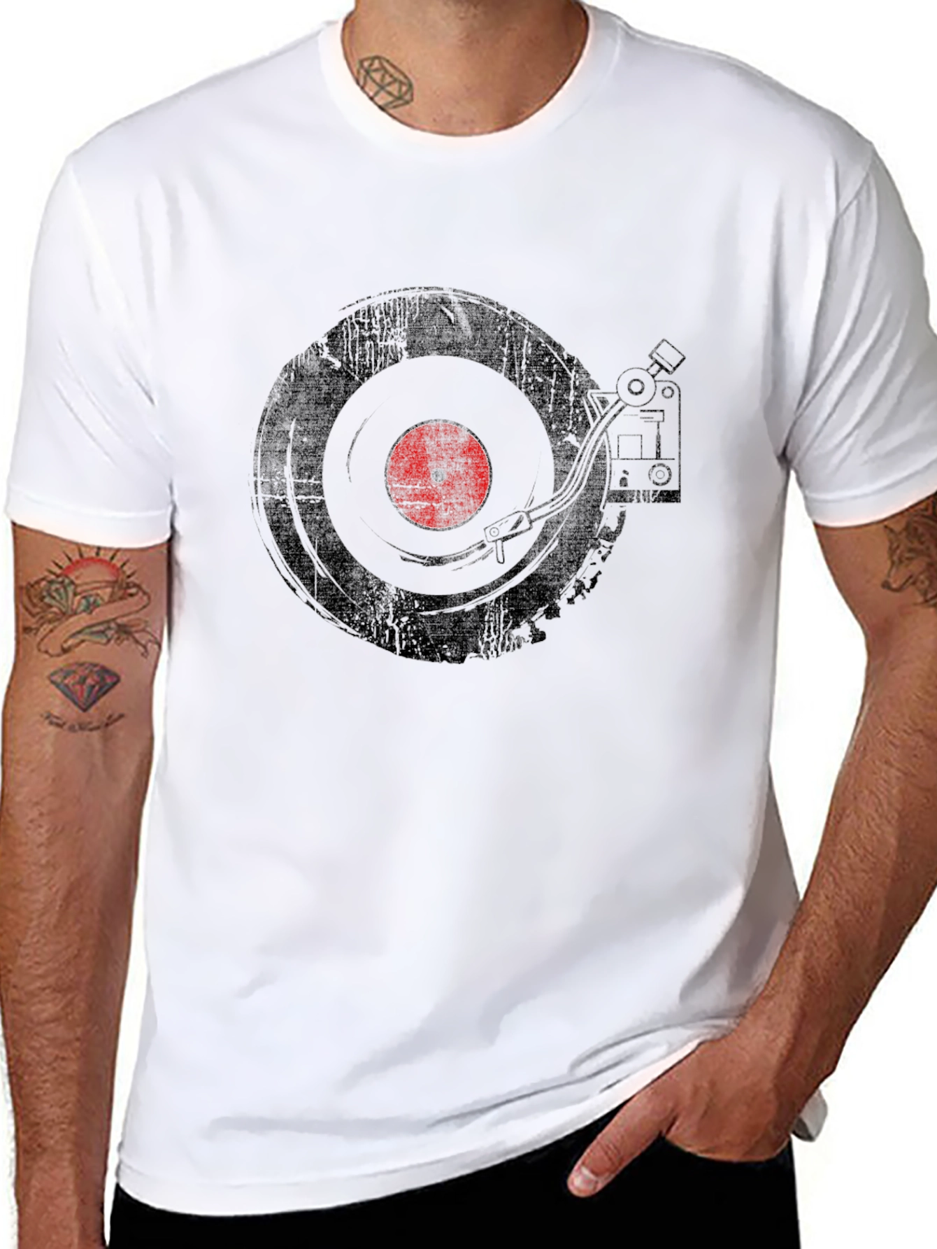 Black Vintage Record Player Graphic Tee - Black view 8