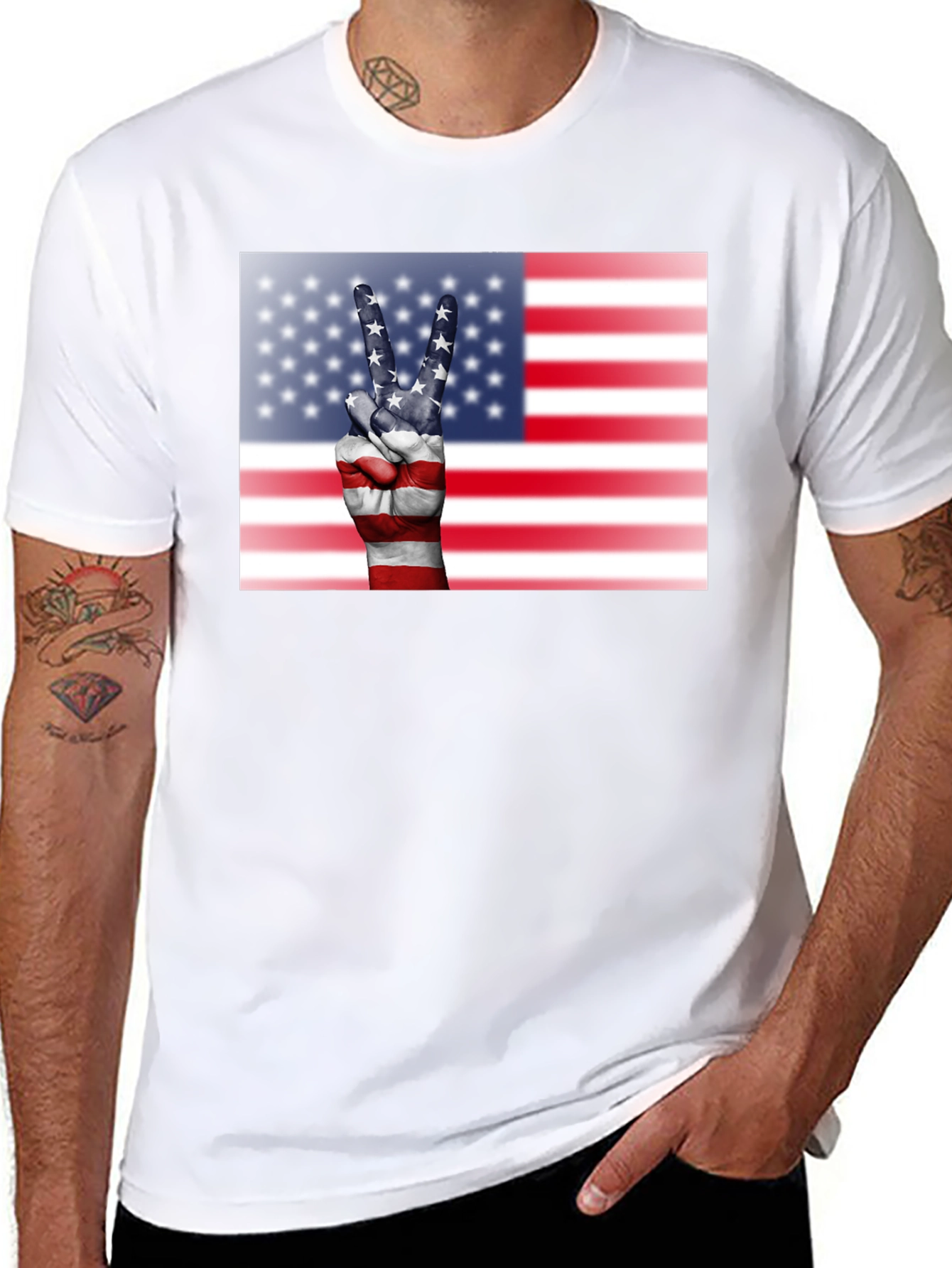 USA Flag Peace Sign Graphic Tee - 8