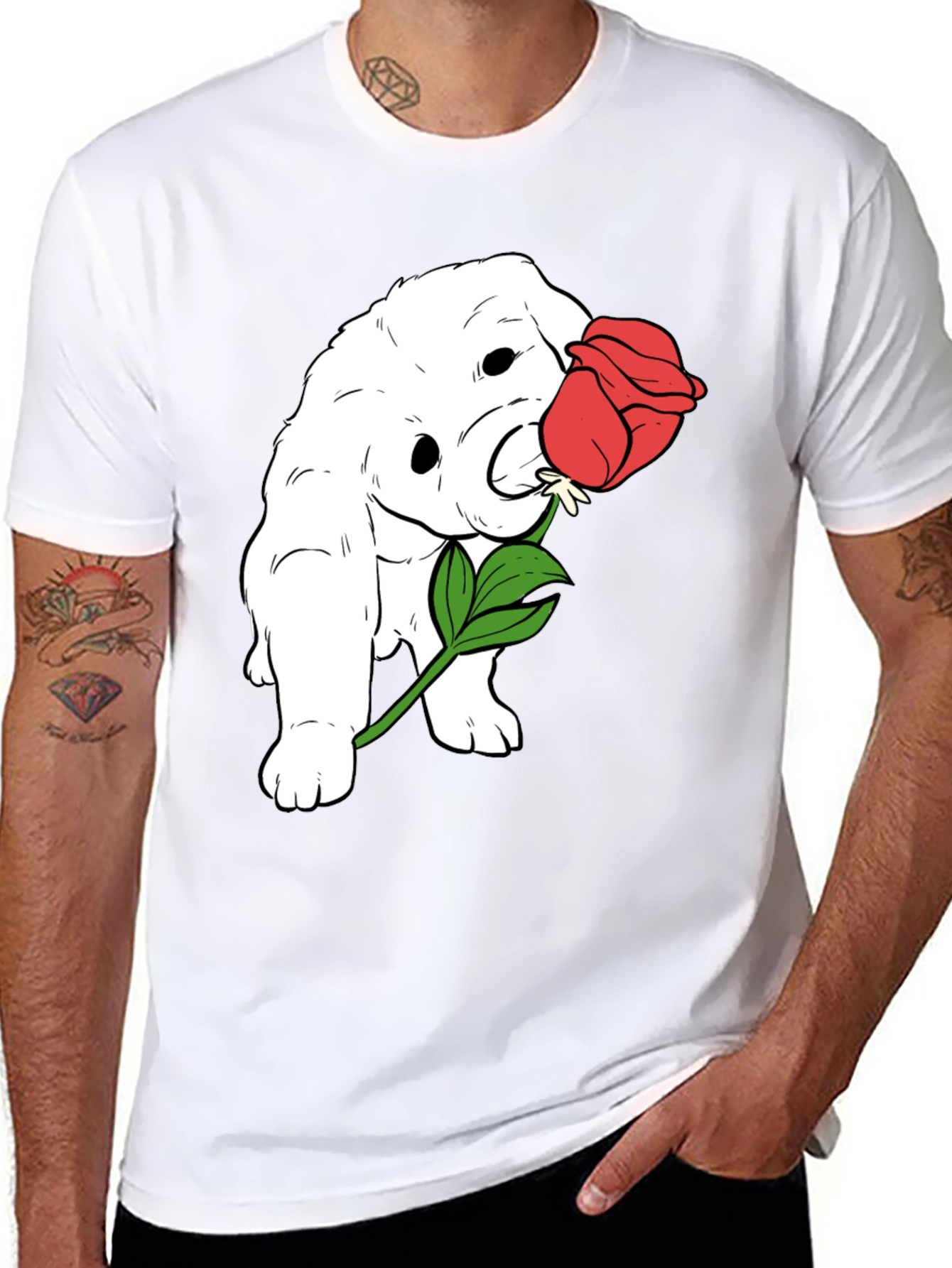 Black Dog with Rose Graphic T-Shirt view 8