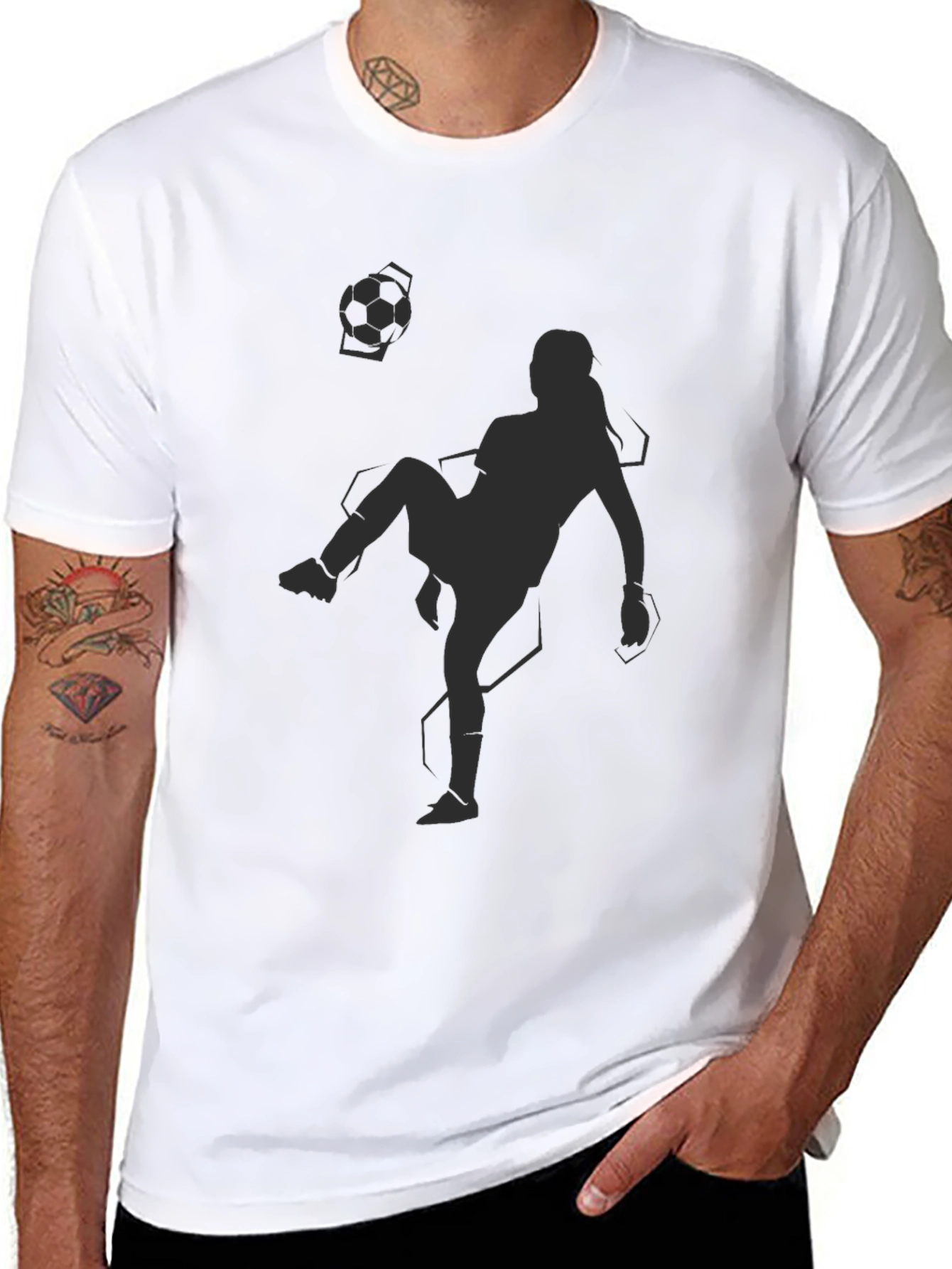 Black Soccer Player Graphic Tee - Black Cotton Blend view 8