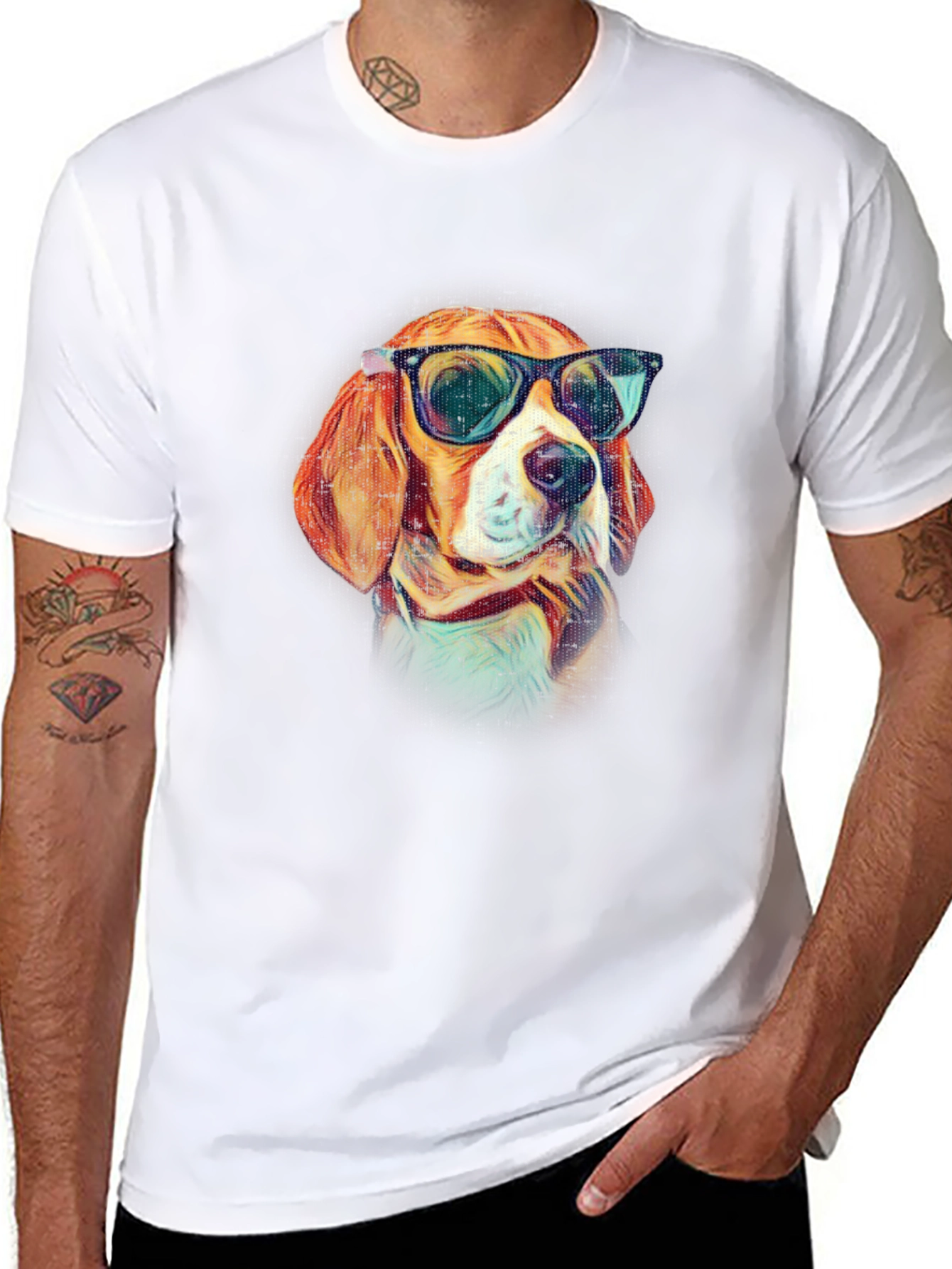 Black Cool Dog T-Shirt - Beagle with Sunglasses view 8