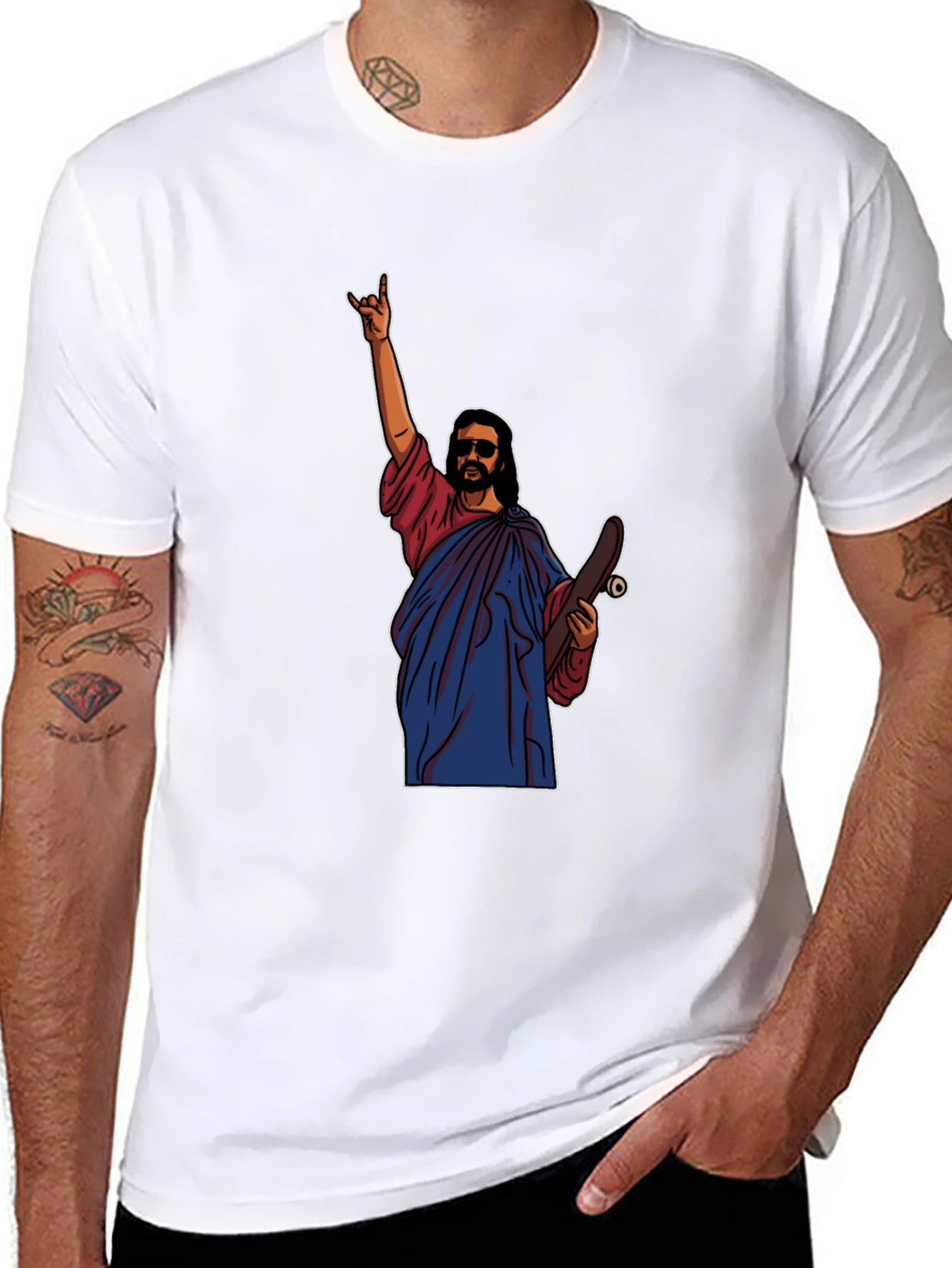 Black Skateboarding Jesus T-Shirt - Religious Humor view 8