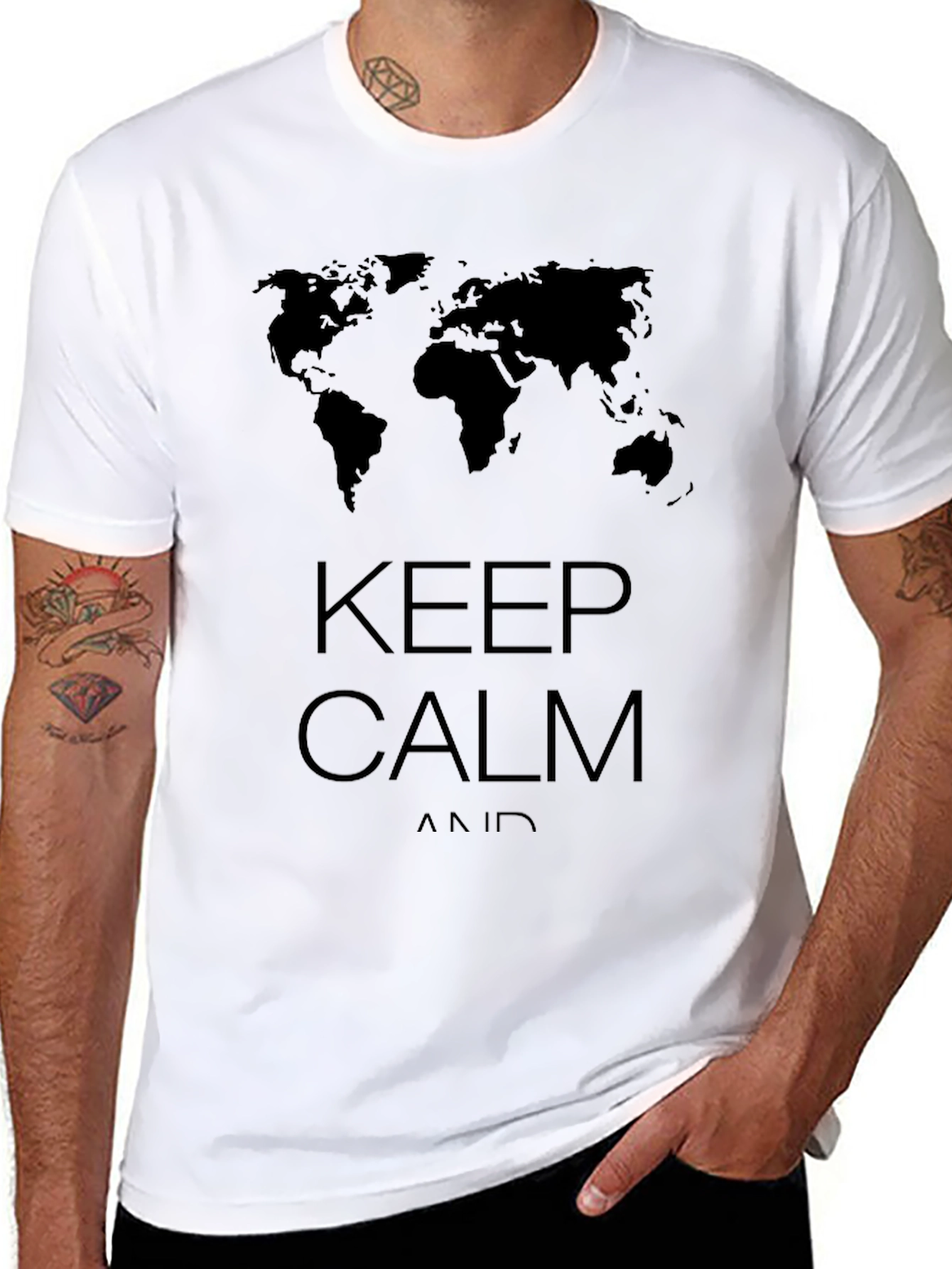 Black Keep Calm World Map Graphic Black T-Shirt view 8