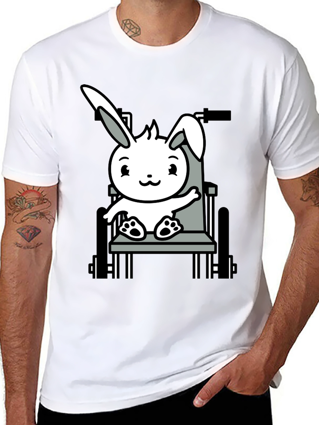 Black Bunny Wheelchair T-Shirt: Adorable Animal Graphic Tee view 8