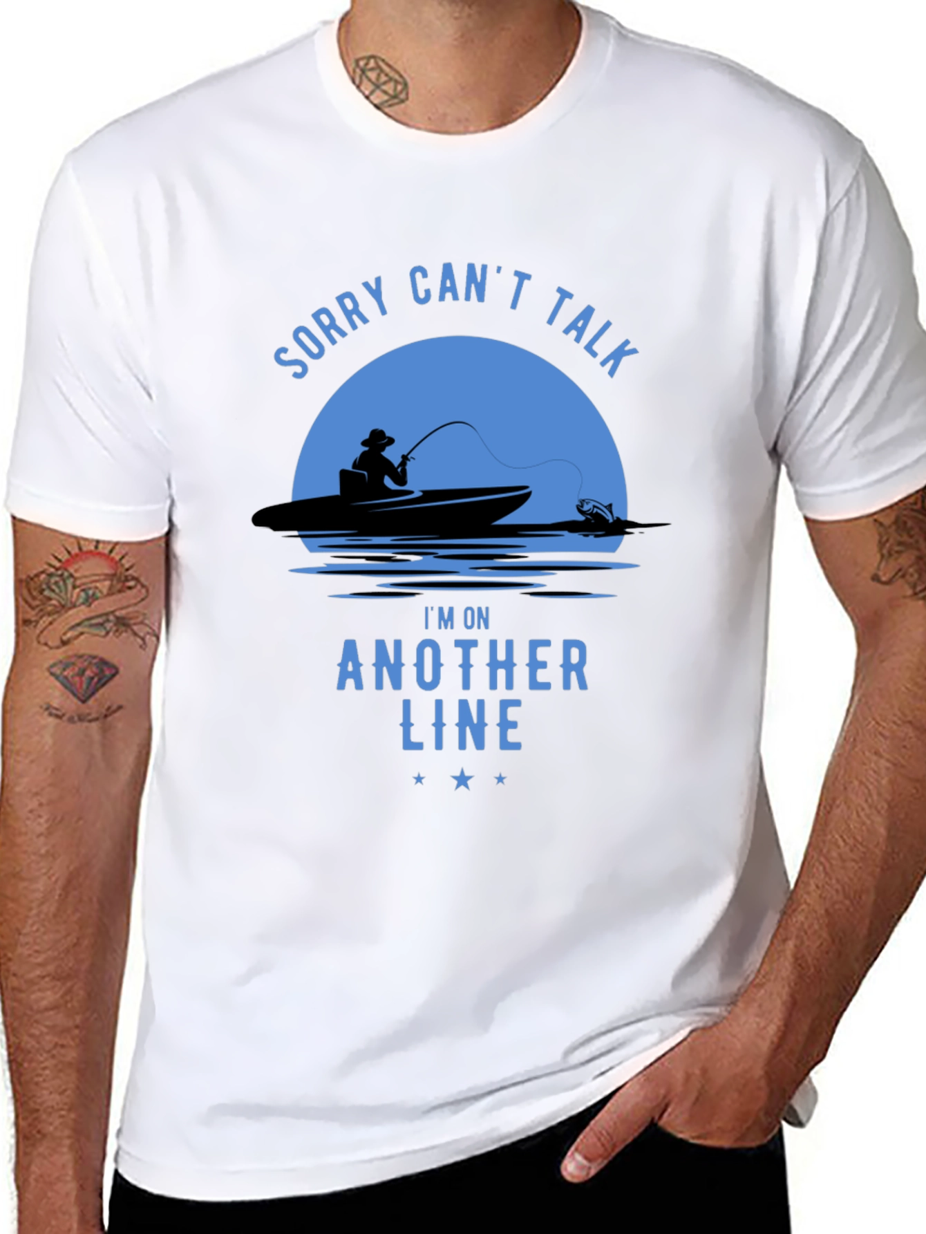 Black Fishing T-Shirt - Sorry Can't Talk, Fisherman Tee view 8