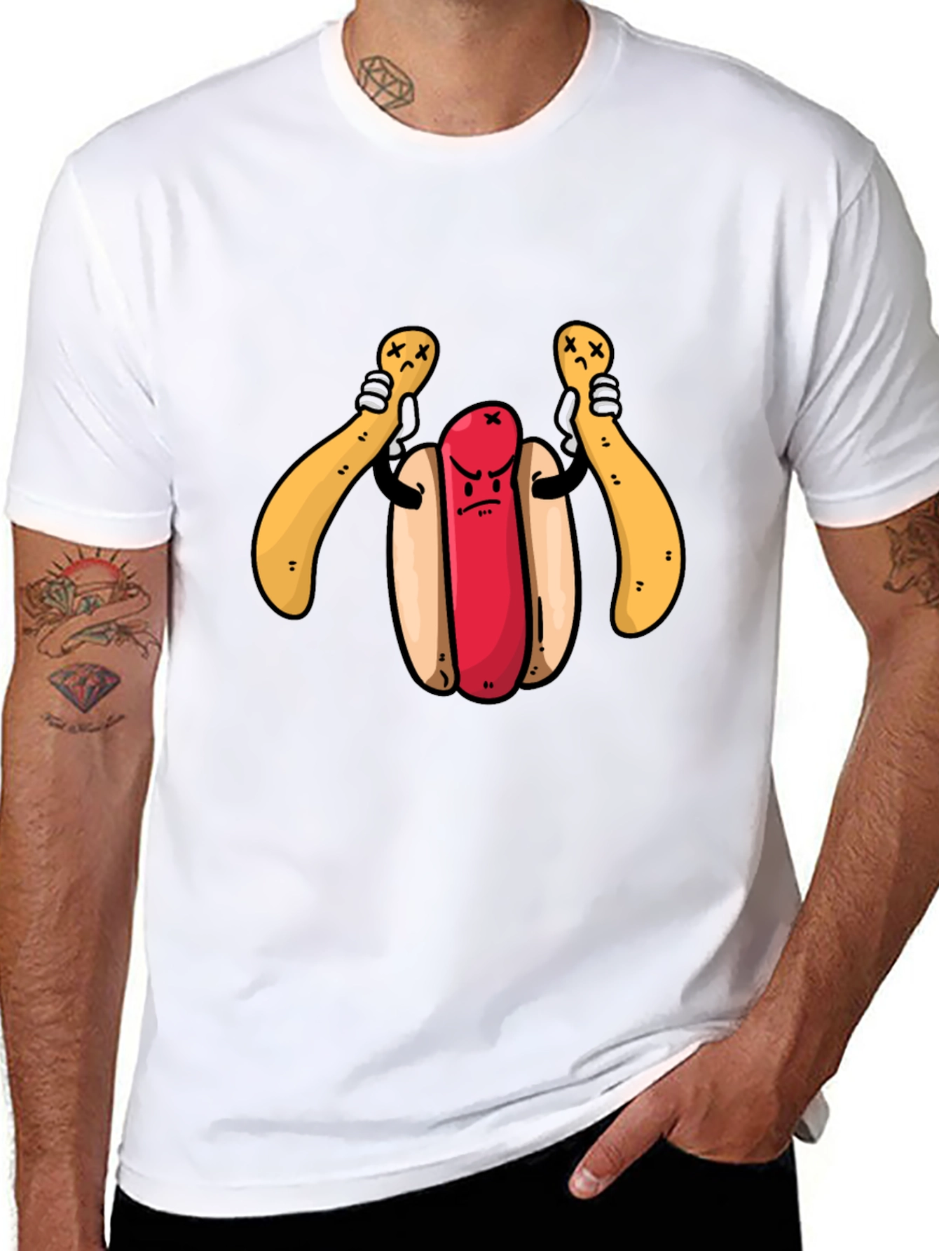 Black Funny Hotdog T-Shirt - Angry Dog view 8