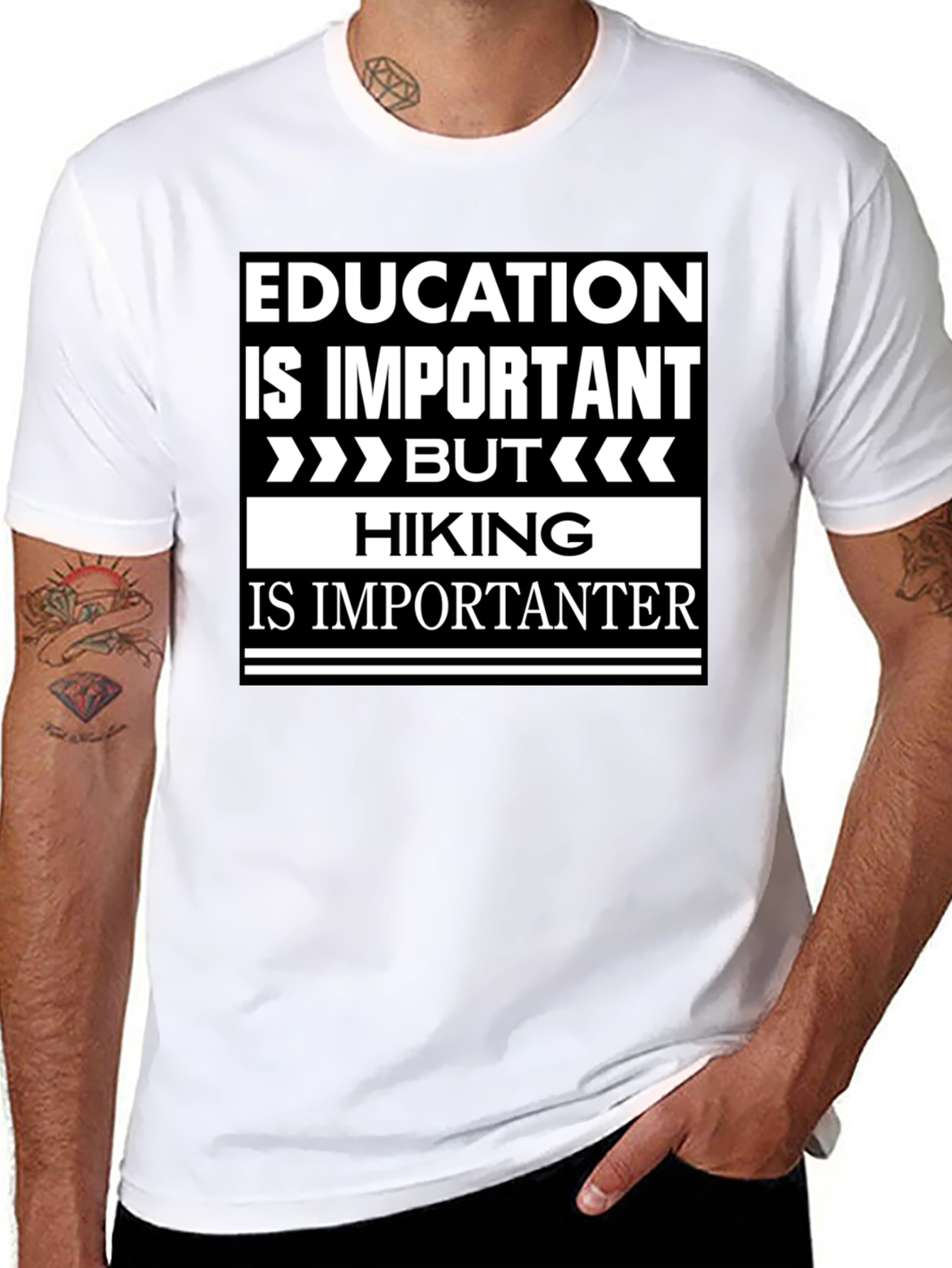 Black Funny Hiking T-Shirt - Education vs. Hiking Humor view 8