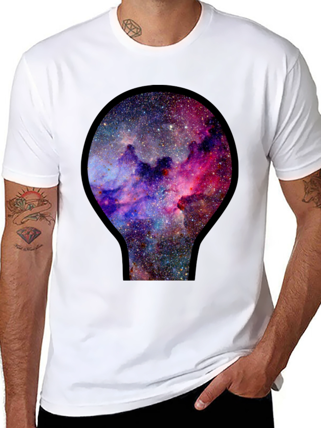 Black Galaxy Nebula Print Black T-Shirt view 8