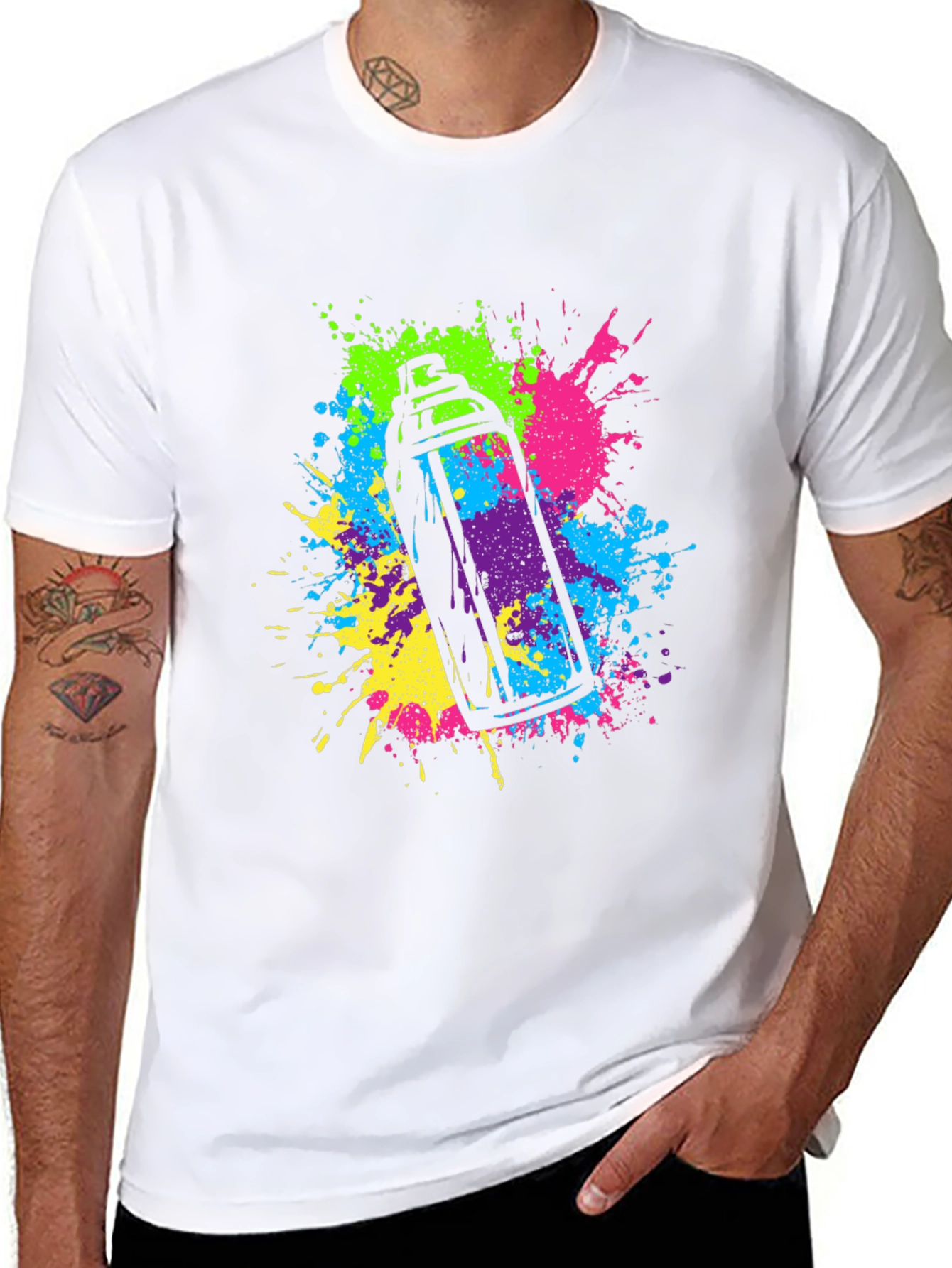 Black Colorful Spray Paint Graphic T-Shirt view 8
