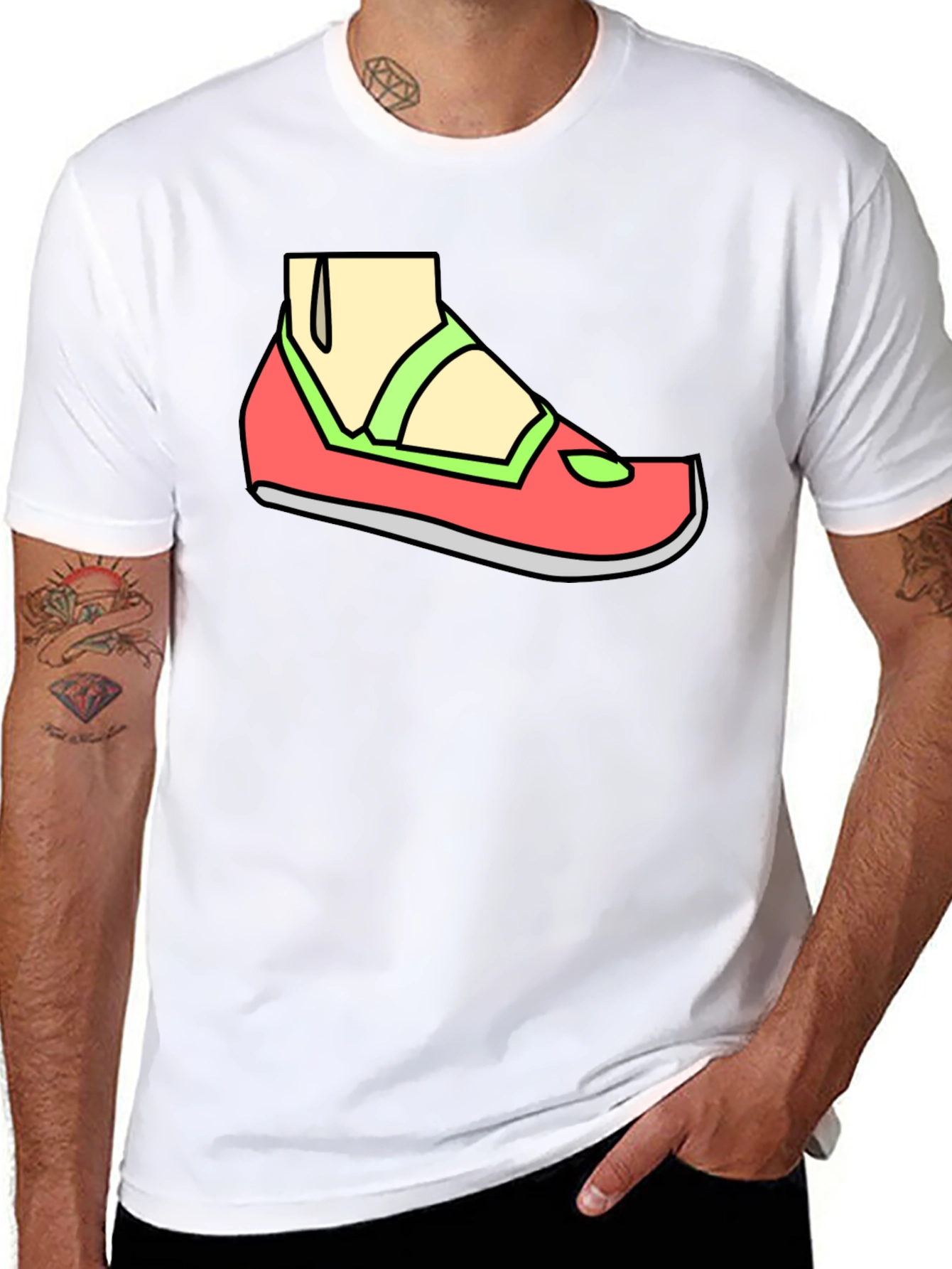 Black Cartoon Shoe T-Shirt - Casual Black Tee view 8