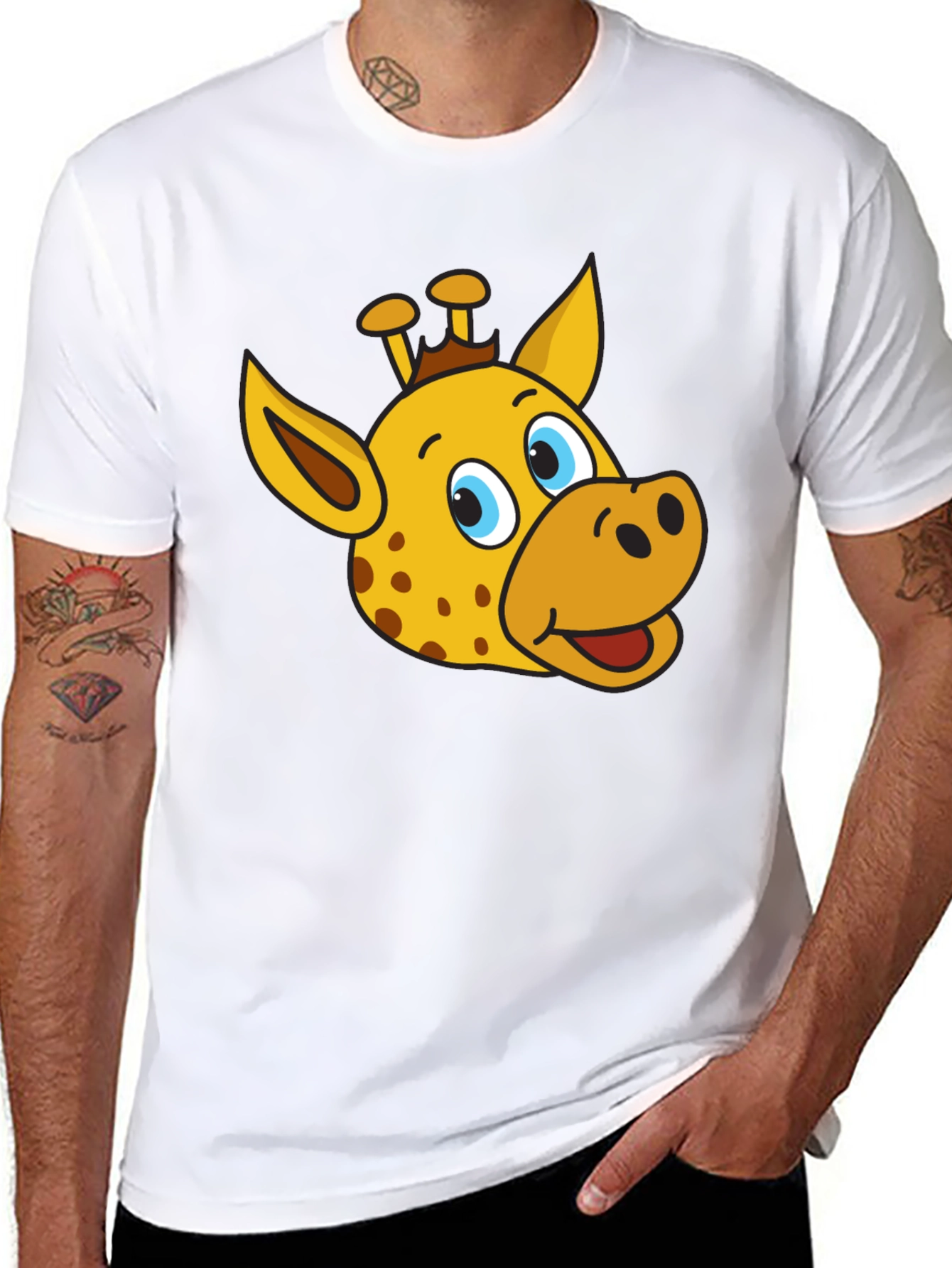 Black Giraffe Cartoon Graphic Tee - Black T-Shirt view 8