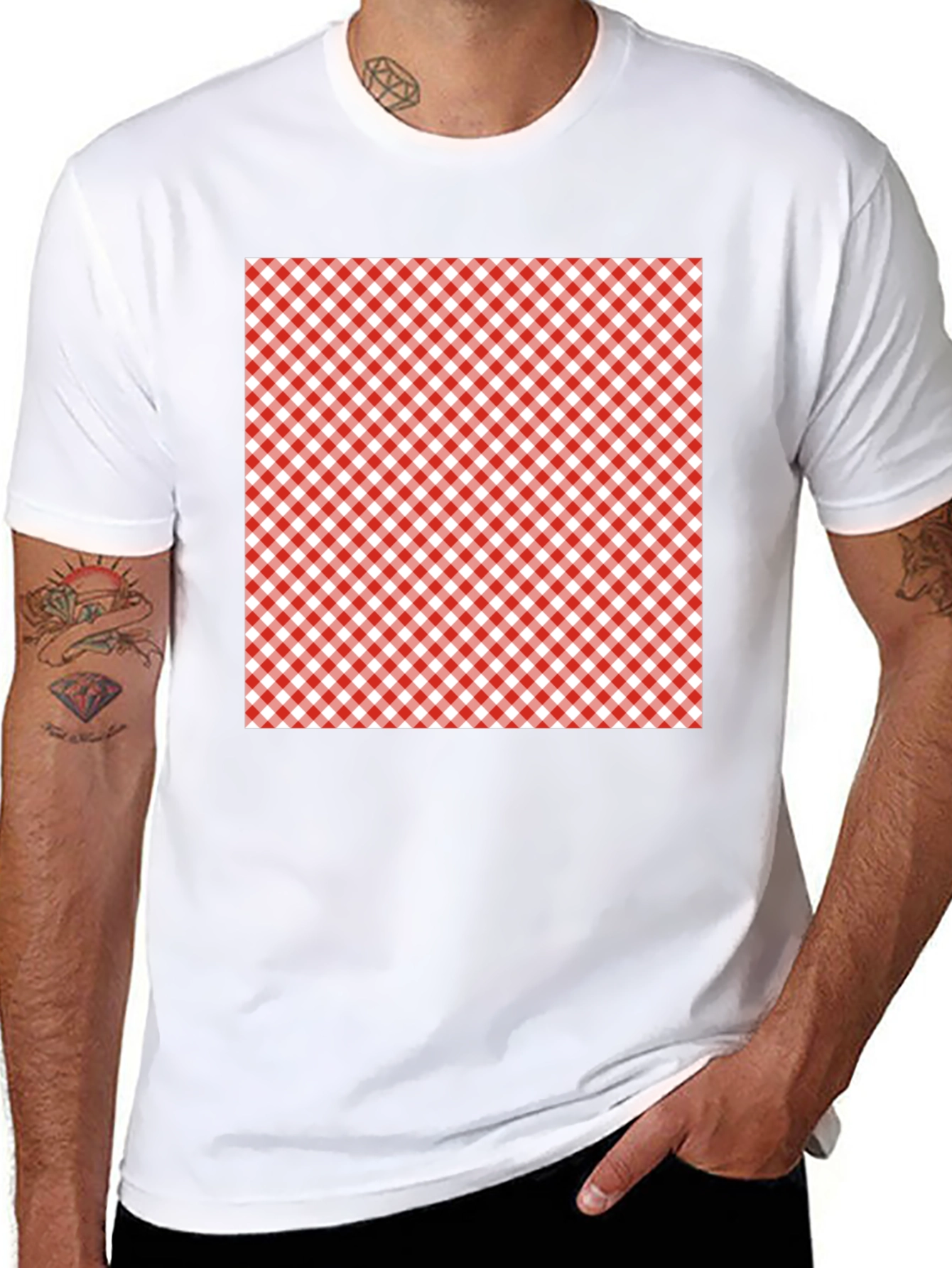 Black Red & White Gingham Patterned T-Shirt view 8