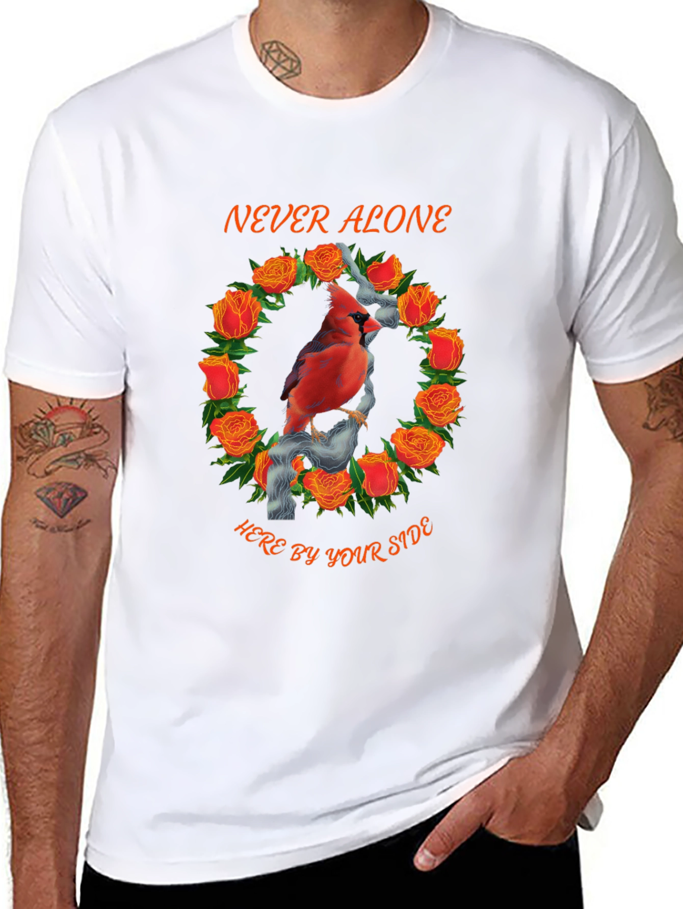 Black Cardinal Rose Wreath Graphic Tee - Never Alone view 8