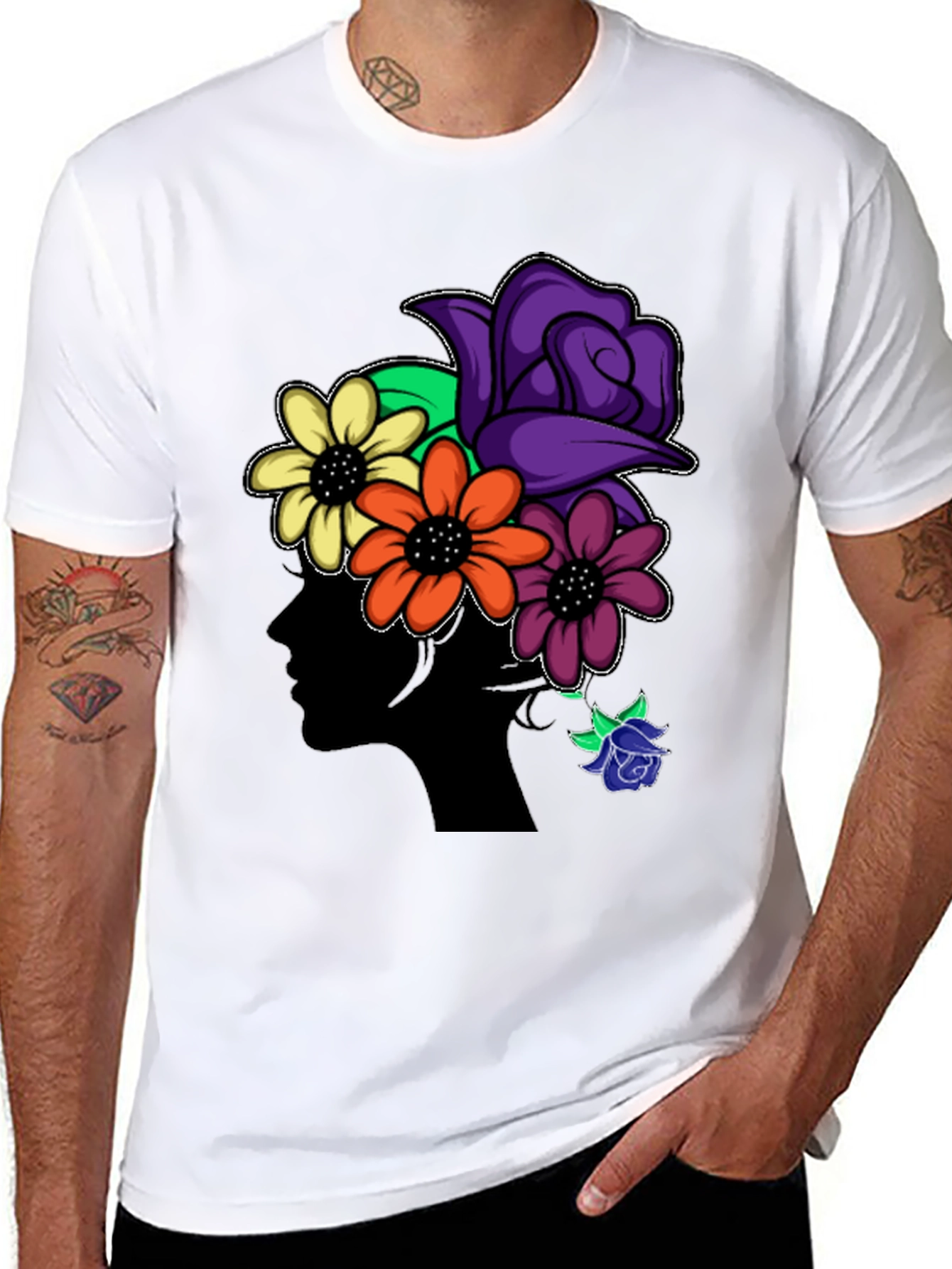 Black Floral Silhouette Black T-Shirt view 8