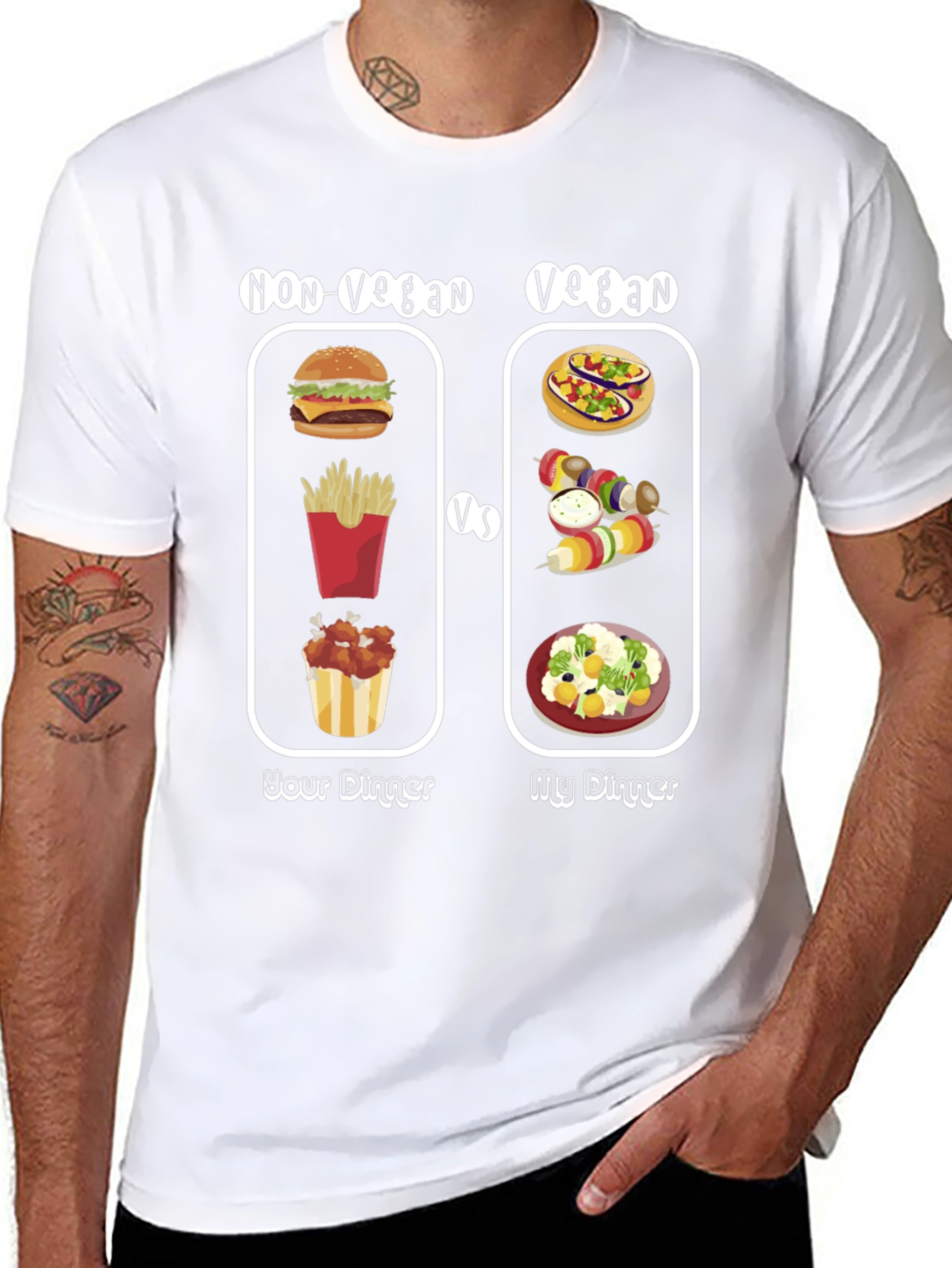 Black Vegan vs Non-Vegan Dinner T-Shirt view 8
