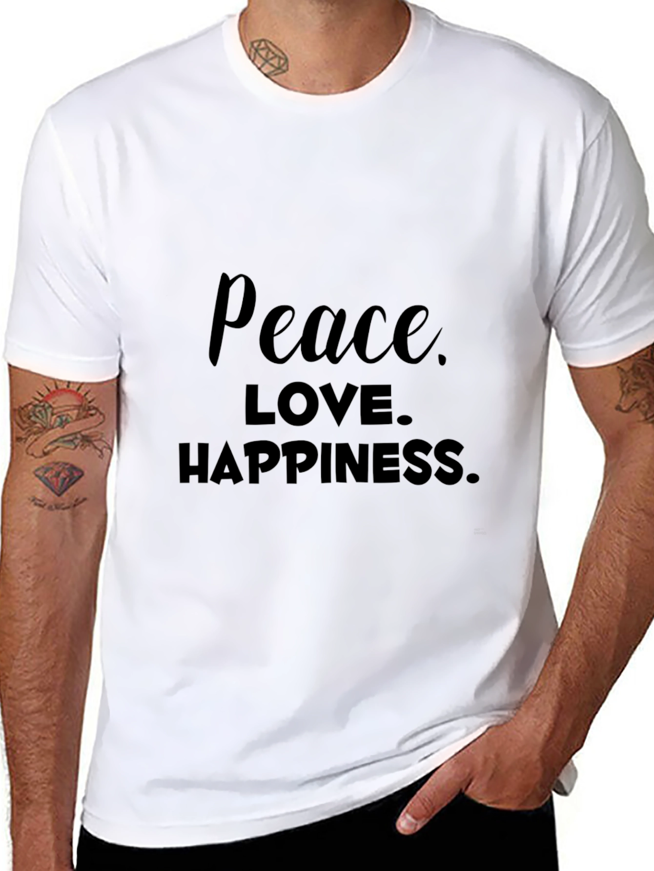 Black Peace Love Happiness Black Graphic Tee view 8
