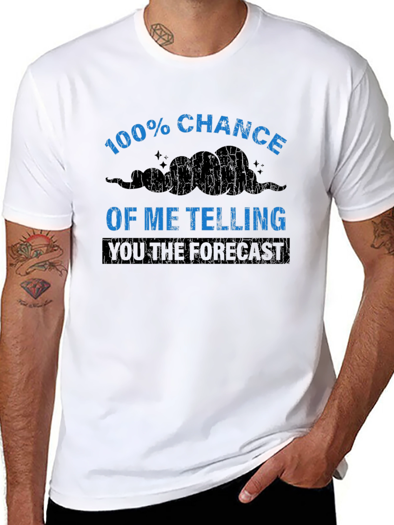 Black Funny Weather Forecast Men's Black T-Shirt view 8