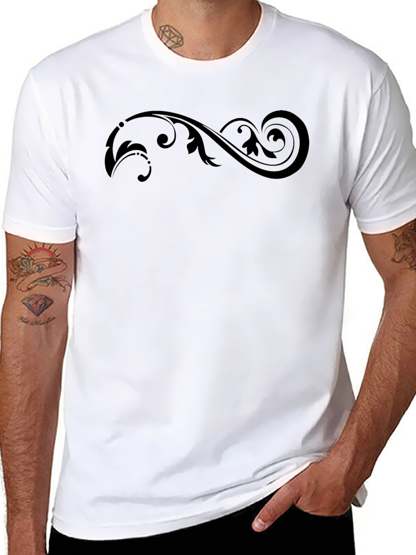Black Elegant Swirl Graphic Black T-Shirt view 8