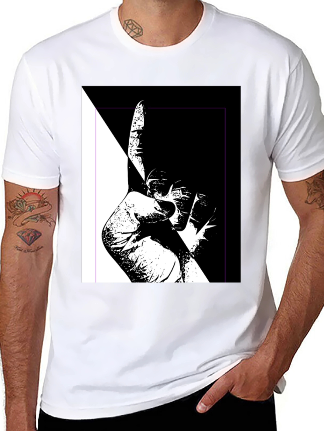 Black Unique Black & White Graphic Tee view 8