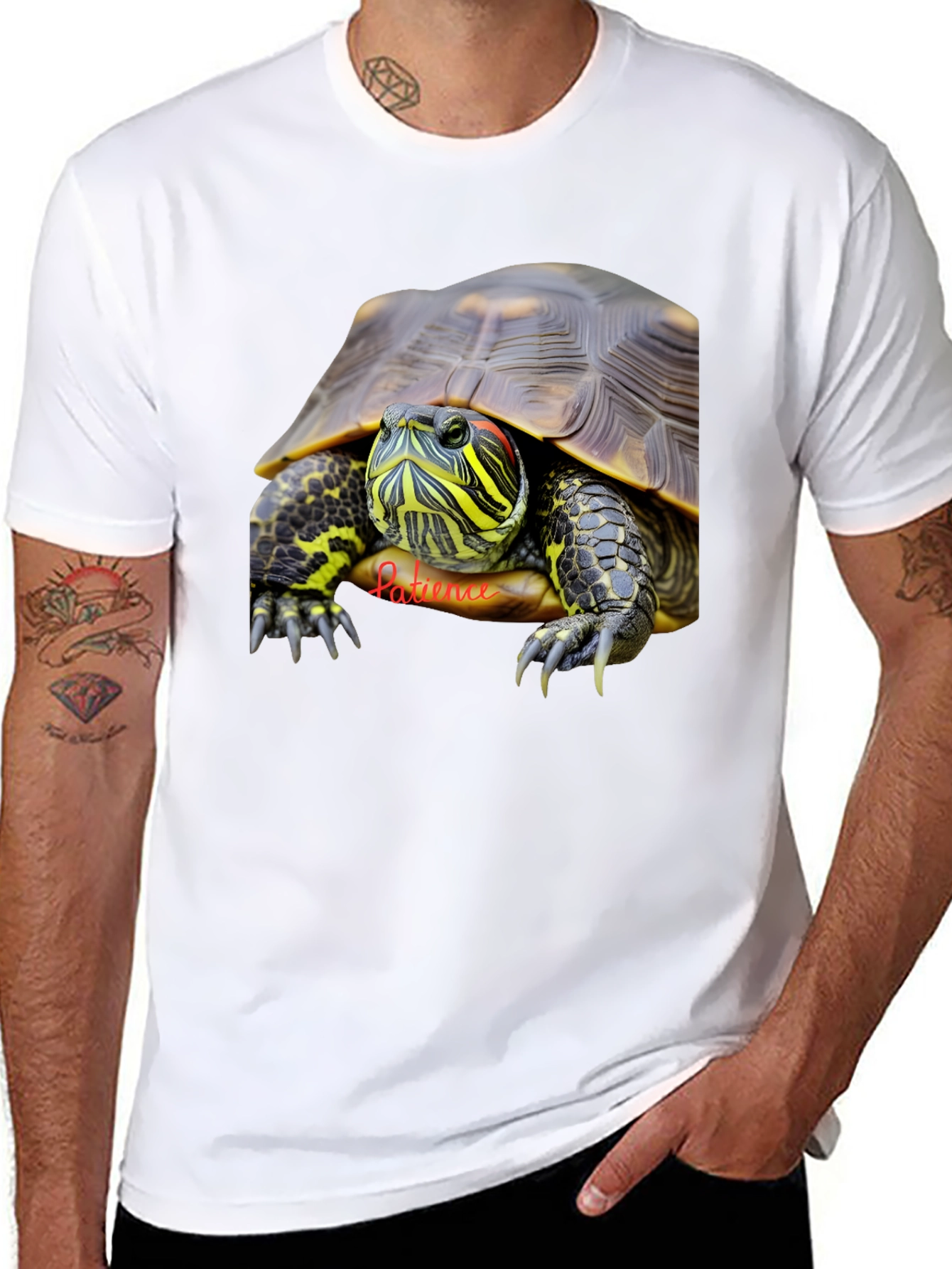 Black Turtle Graphic Tee - Patience Design - Black Cotton T-Shirt view 8