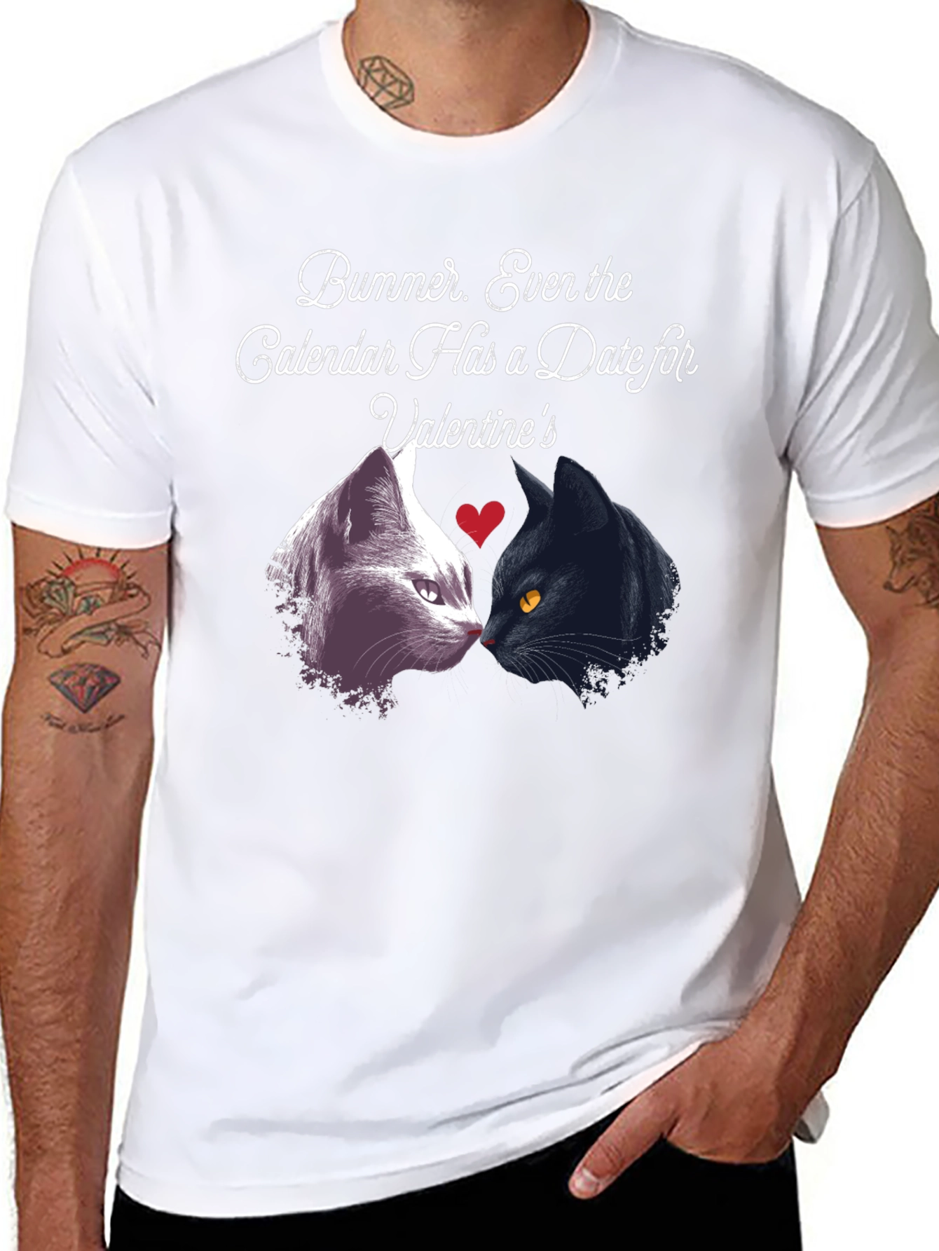 Black Valentine's Day Cat T-Shirt - 'Bummer' Single Life Apparel view 8