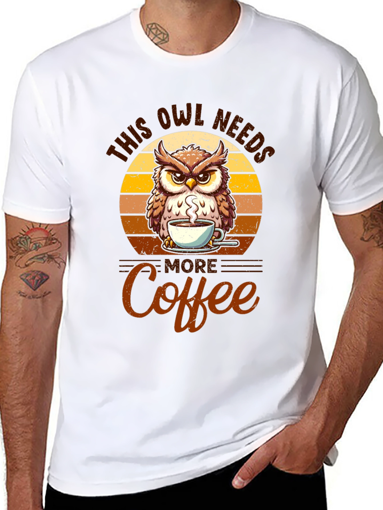 Black Owl Needs More Coffee Black T-Shirt view 8