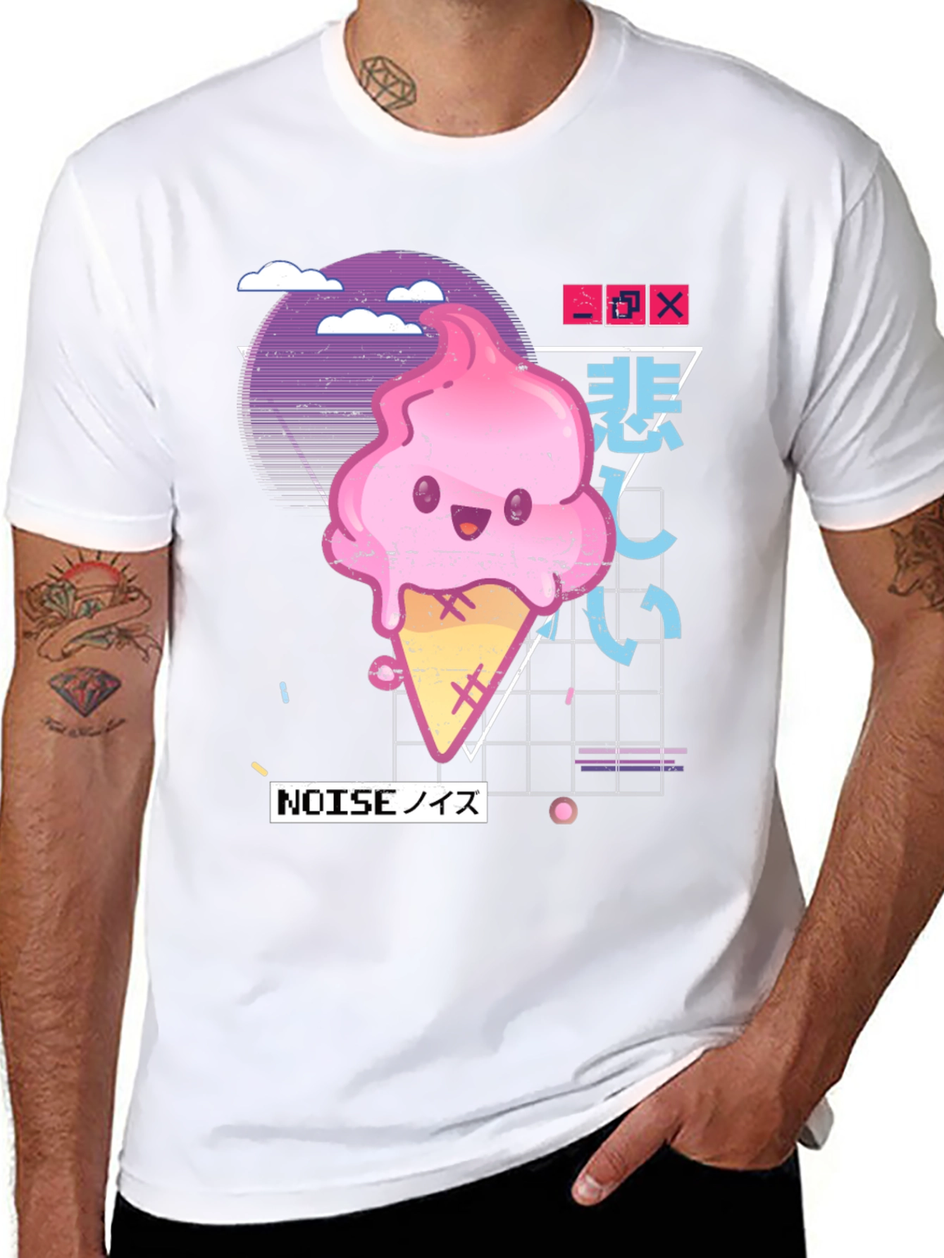 Black Kawaii Ice Cream Cone Graphic Tee view 8