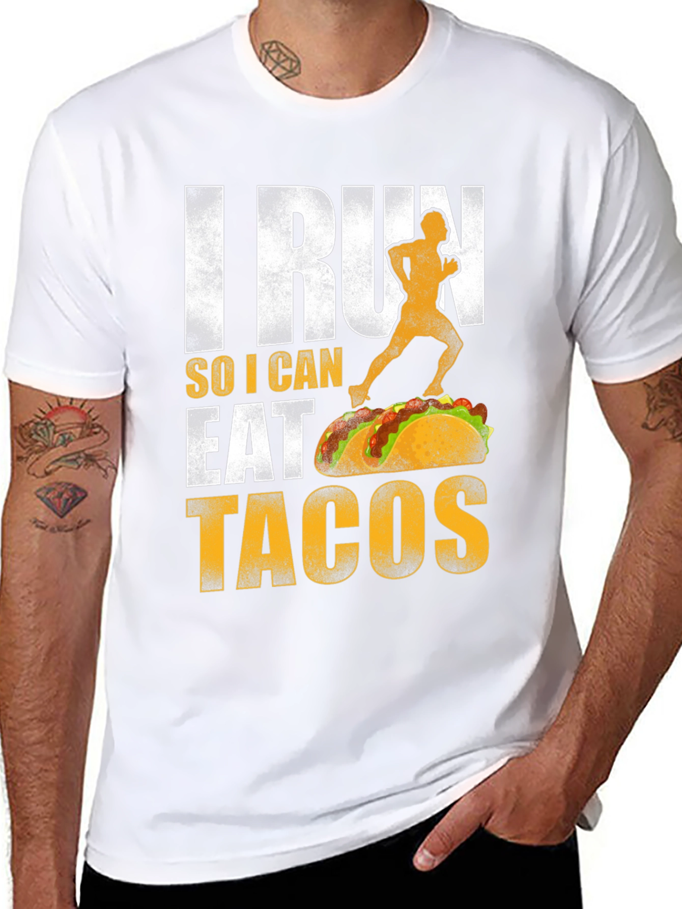 Black I Run So I Can Eat Tacos Graphic Tee view 8