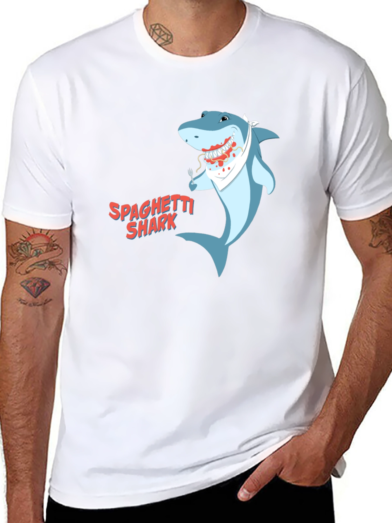 Black Spaghetti Shark Graphic Tee - Funny Cartoon Shirt view 8