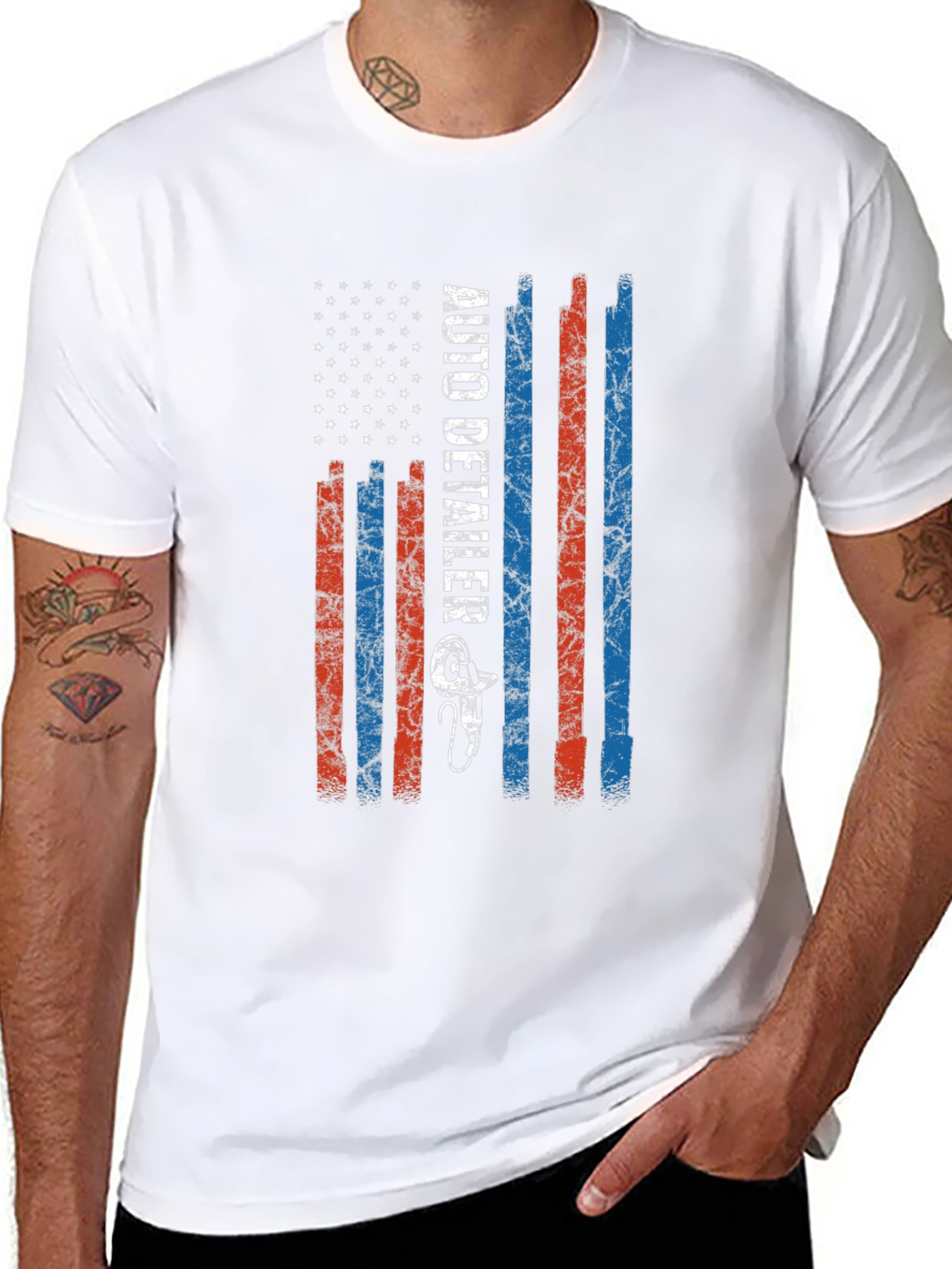 Black Auto Detailer US Flag T-Shirt view 8