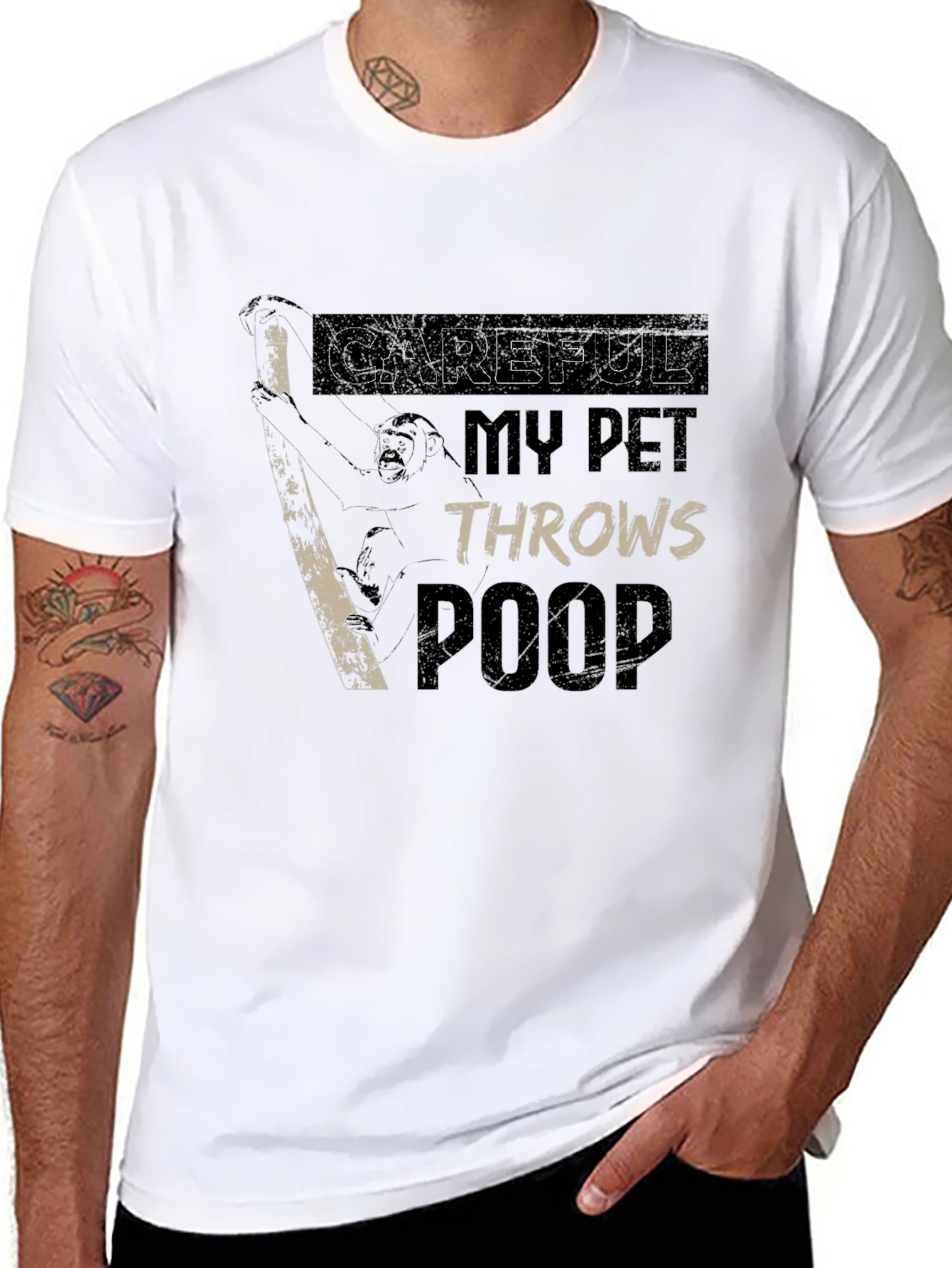 Black Careful My Pet Throws Poop Graphic T-Shirt view 8