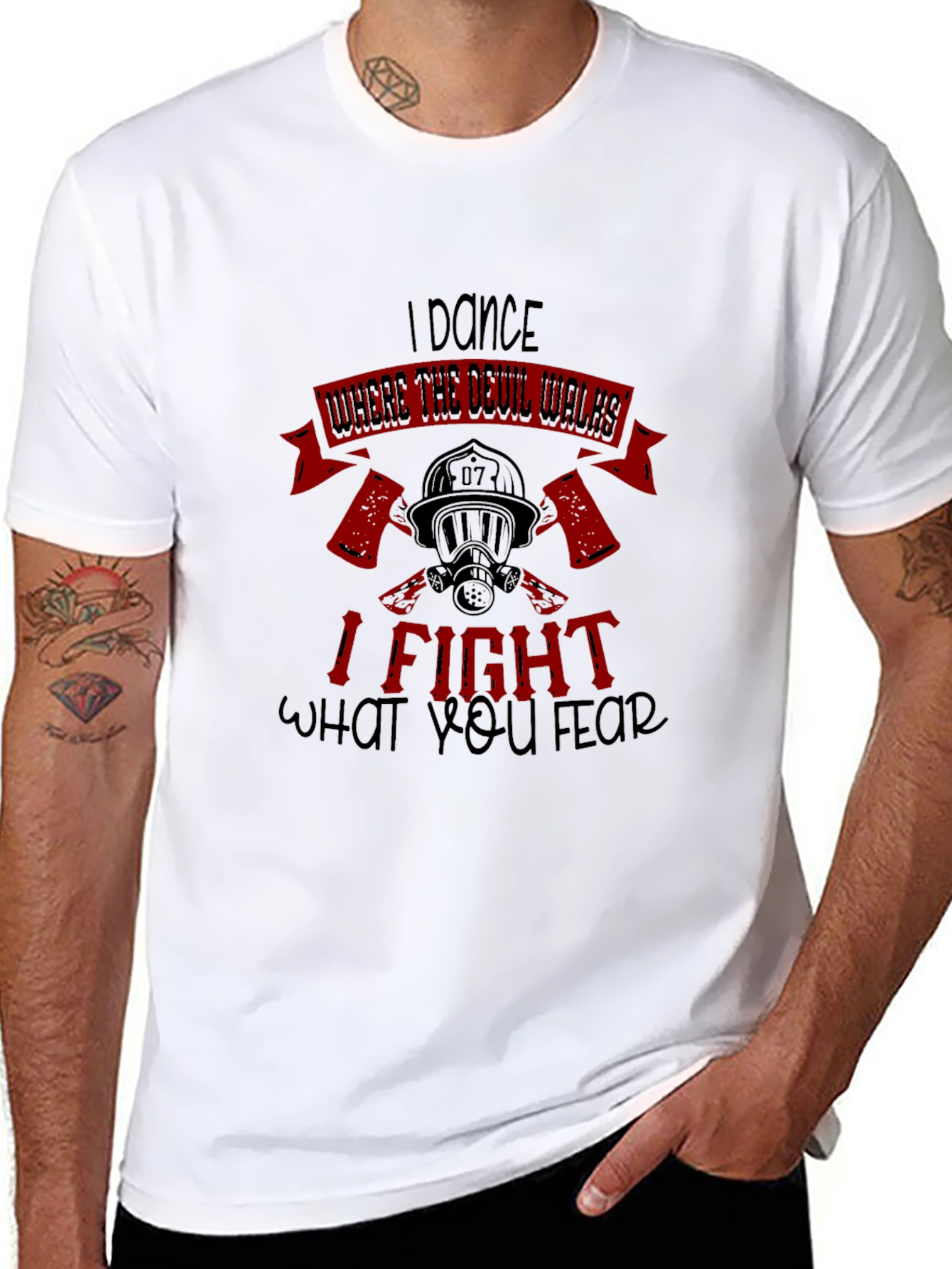 Black I Dance Where the Devil Walks Firefighter T-Shirt view 8