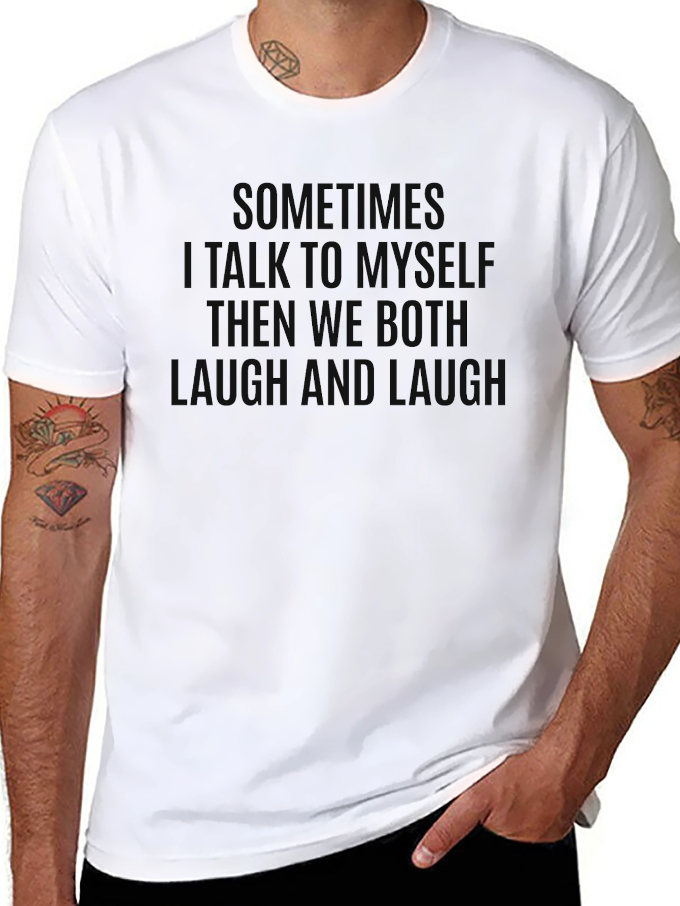 Black Funny Sarcastic Quote T-Shirt - Talk to Myself Then Laugh view 8