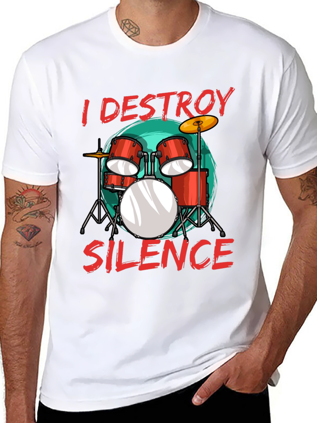 Black I Destroy Silence Drummer T-Shirt Music Lover Tee view 8