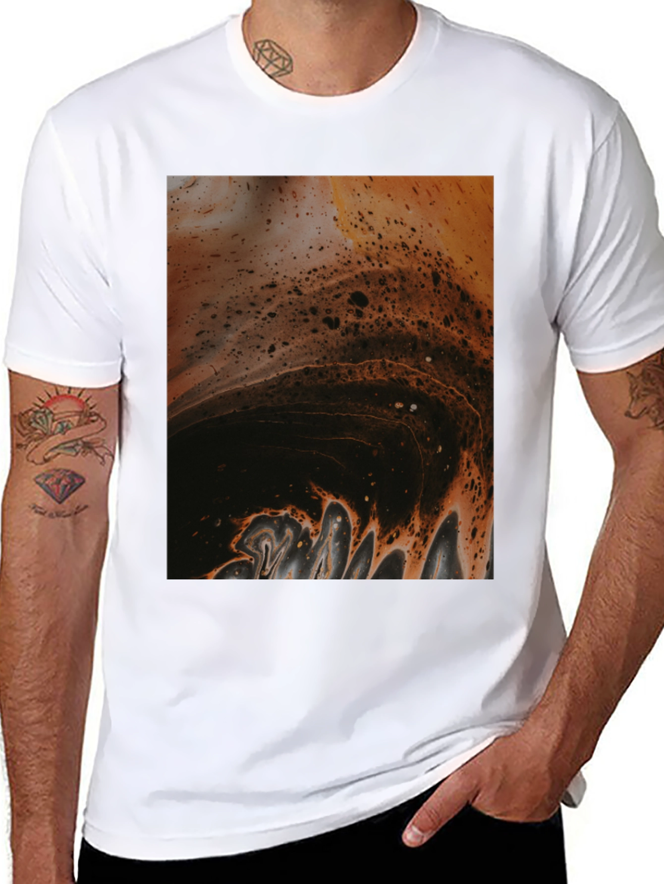 Black Abstract Fluid Art Print Black T-Shirt view 8