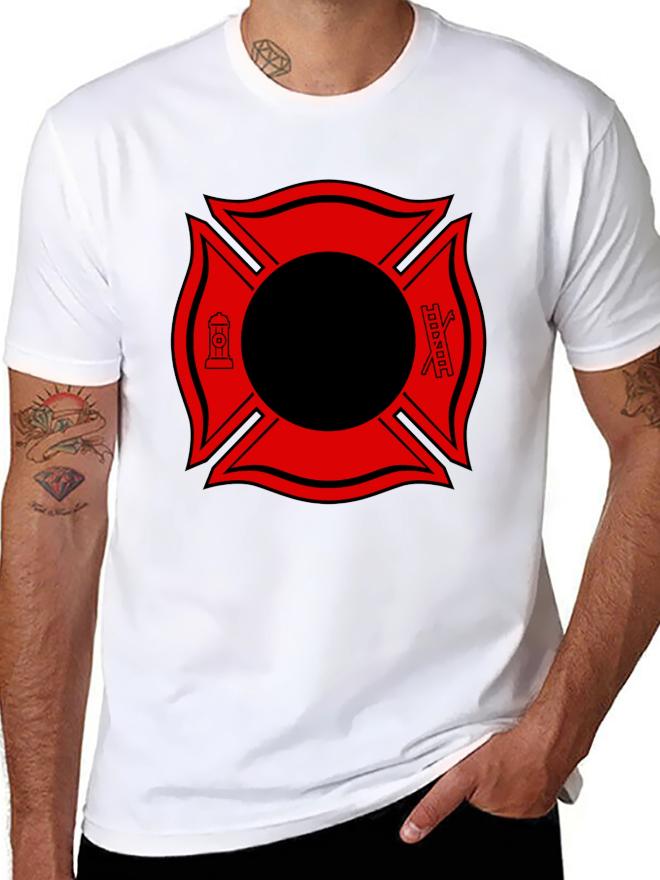 Black Firefighter Maltese Cross Graphic Tee view 8