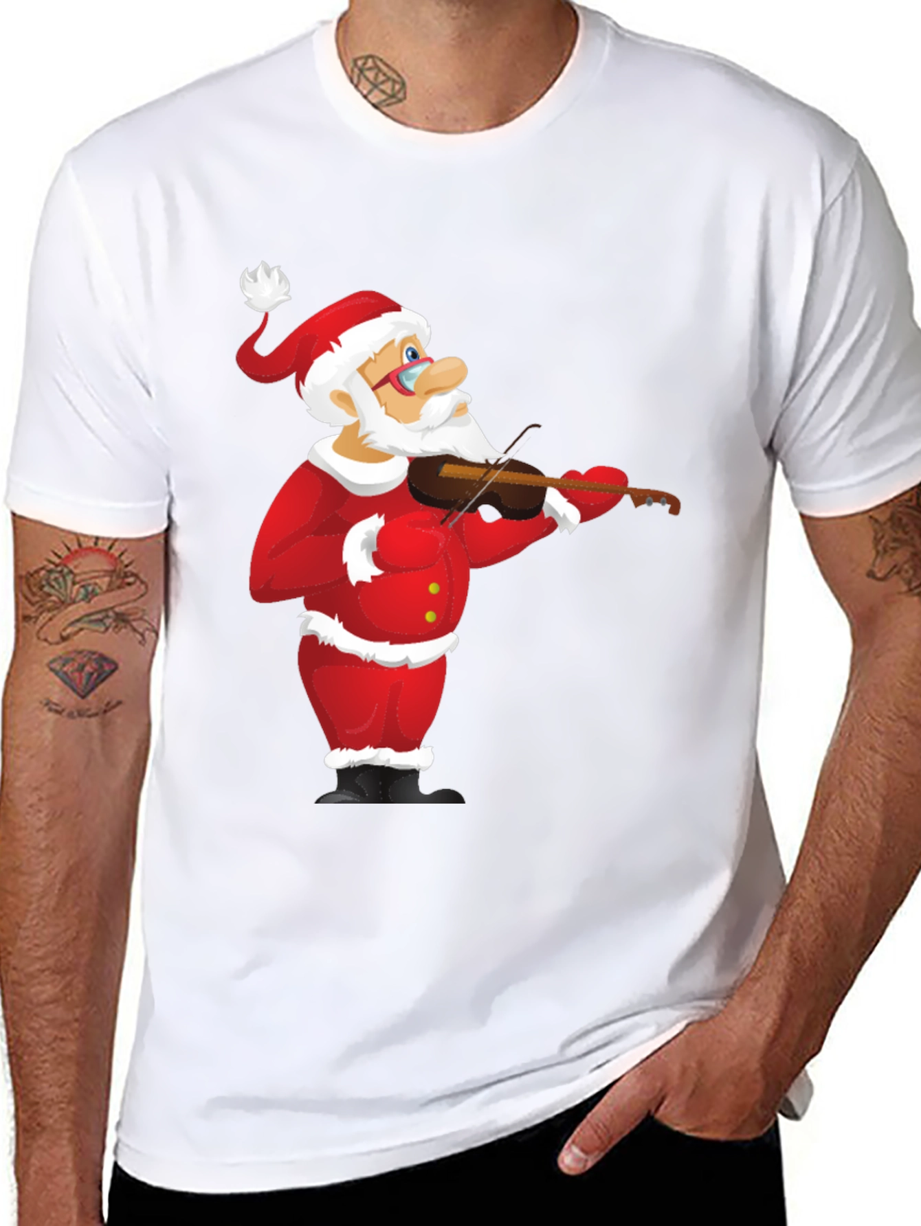 Black Santa Claus Violinist Black T-Shirt view 8