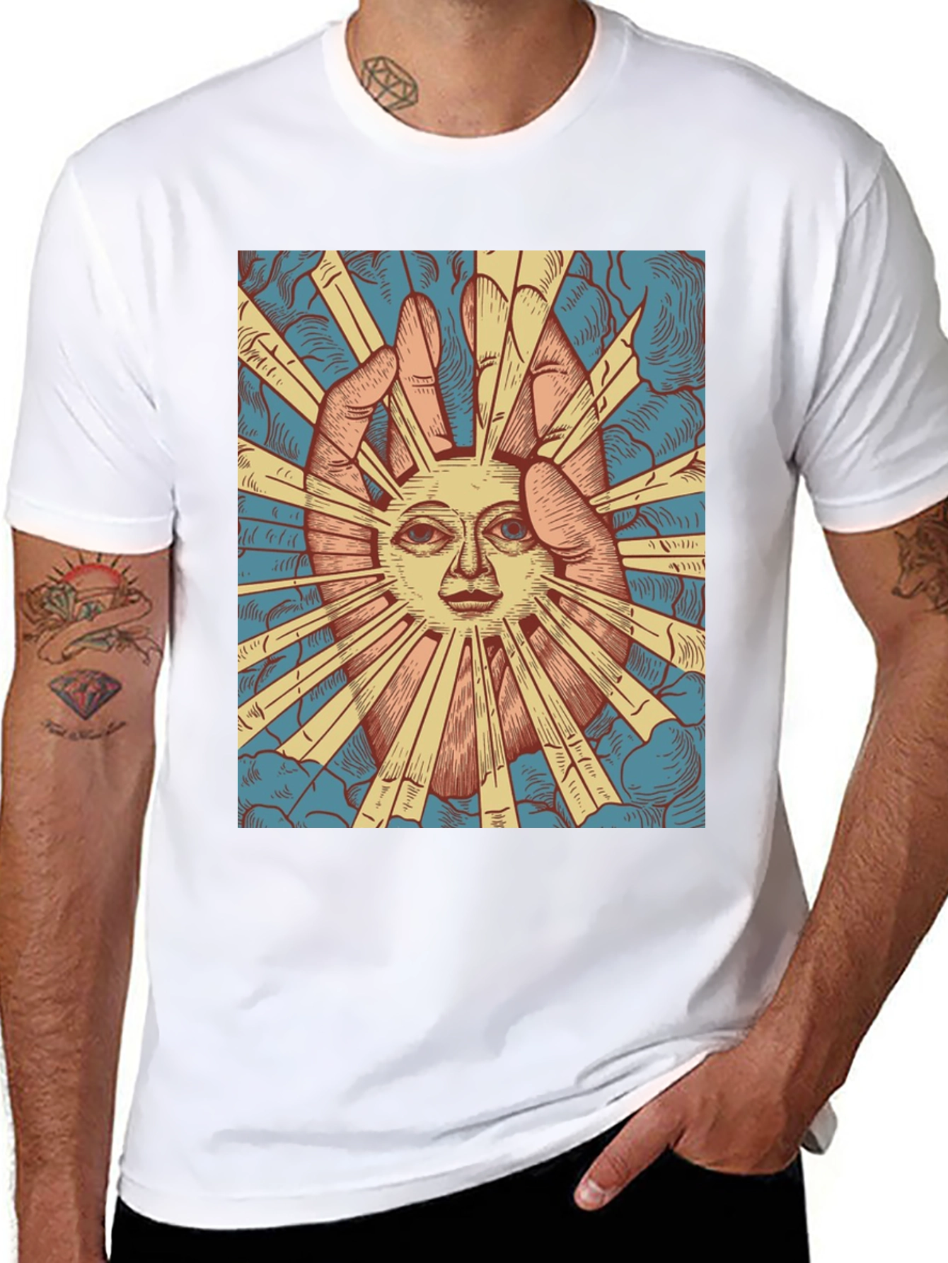 Black Mystic Sun Graphic Tee - Unique Hand Drawn Design view 8