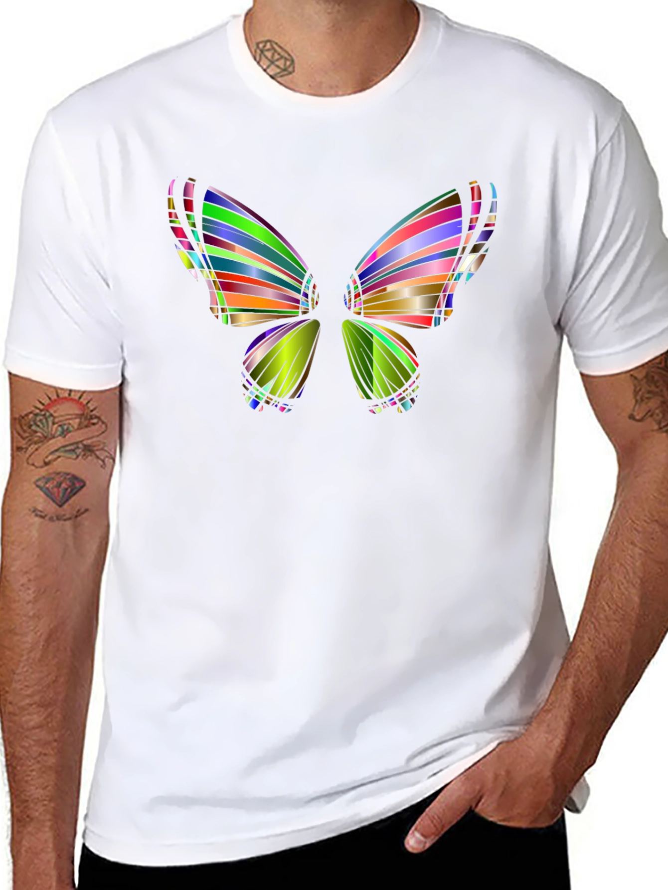Black Colorful Butterfly Graphic Black T-Shirt view 8