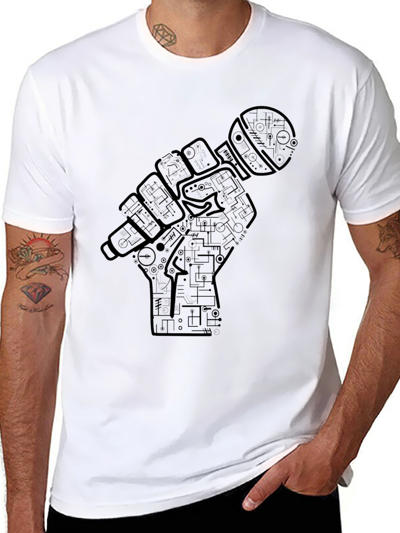 Black Microphone Hand Graphic Black Tee view 8