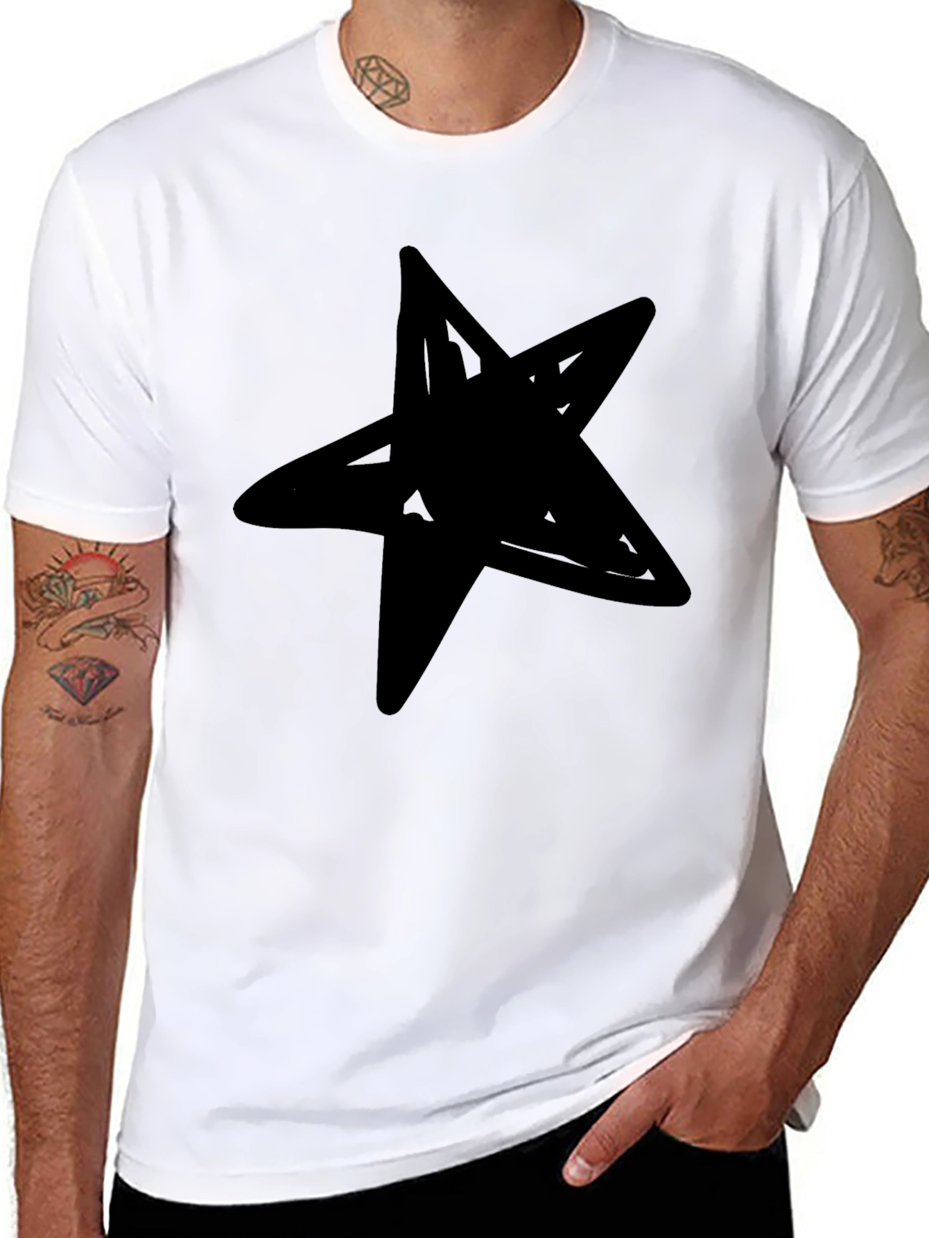 Black Black T-Shirt with Bold Star Graphic view 8