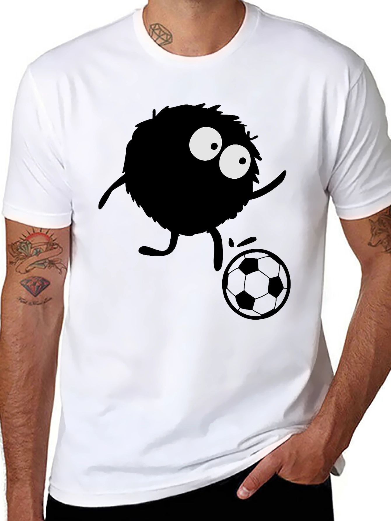 Black Fuzzy Monster Soccer T-Shirt - Black Cotton Tee view 8