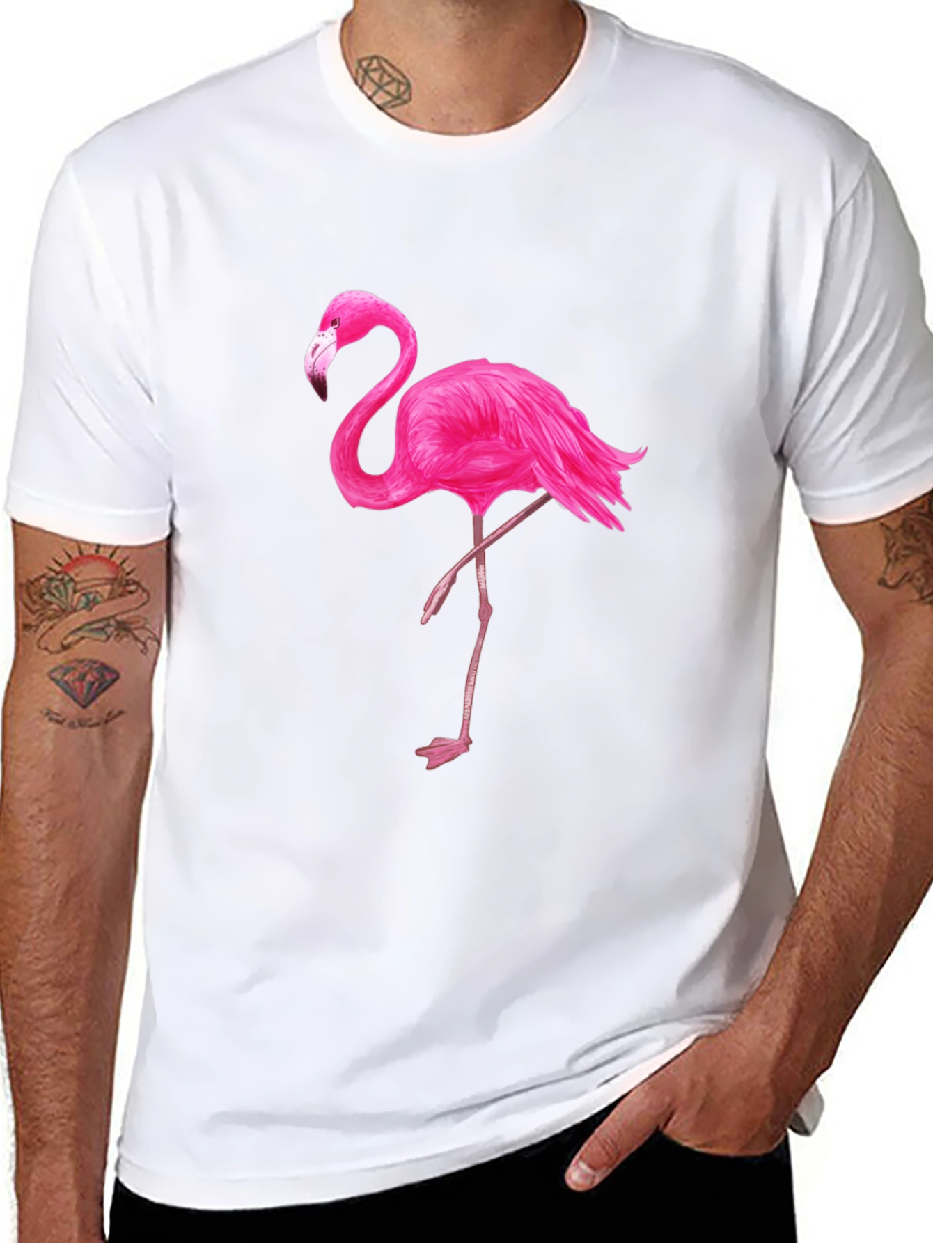Black T-Shirt with Pink Flamingo Graphic - 8