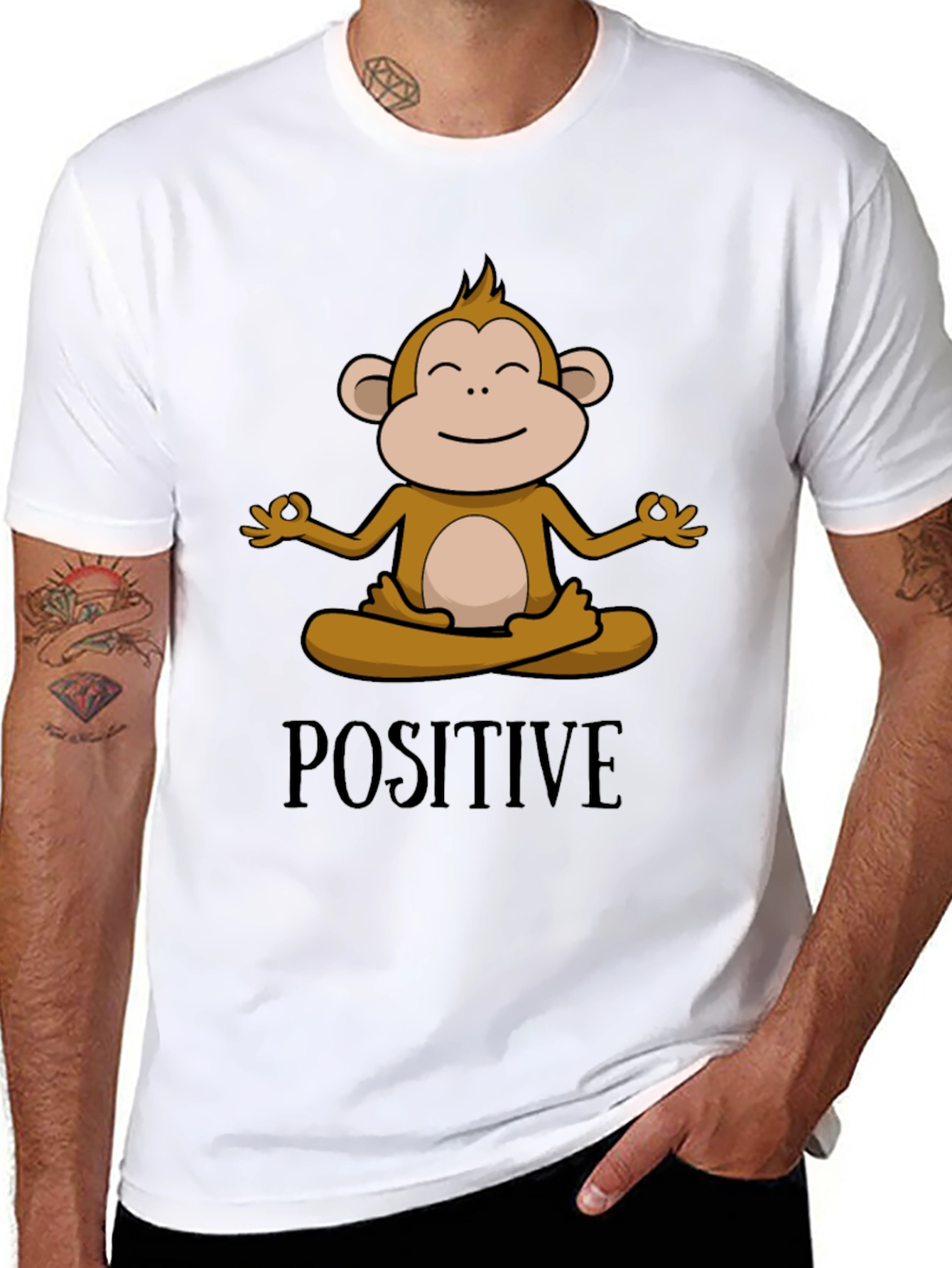 Black Positive Monkey Meditation Graphic Tee view 8