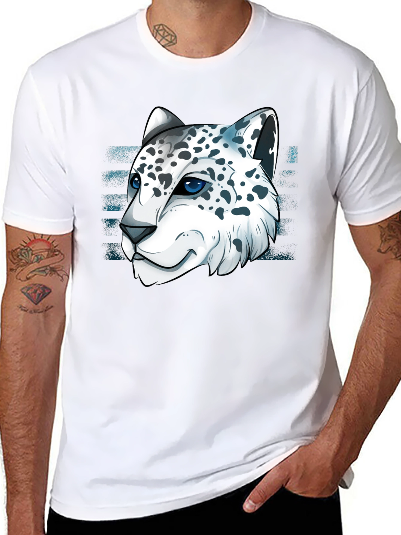 Black Snow Leopard Graphic Tee - Cool Cat Design view 8