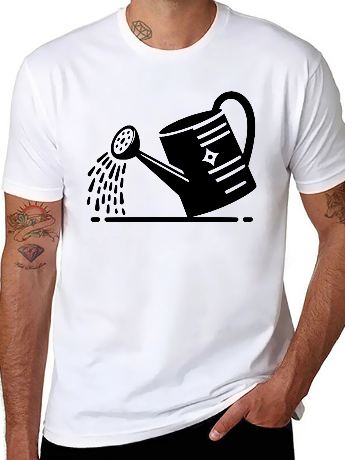 Black Watering Can Graphic Tee - Black Cotton Casual T-Shirt view 8