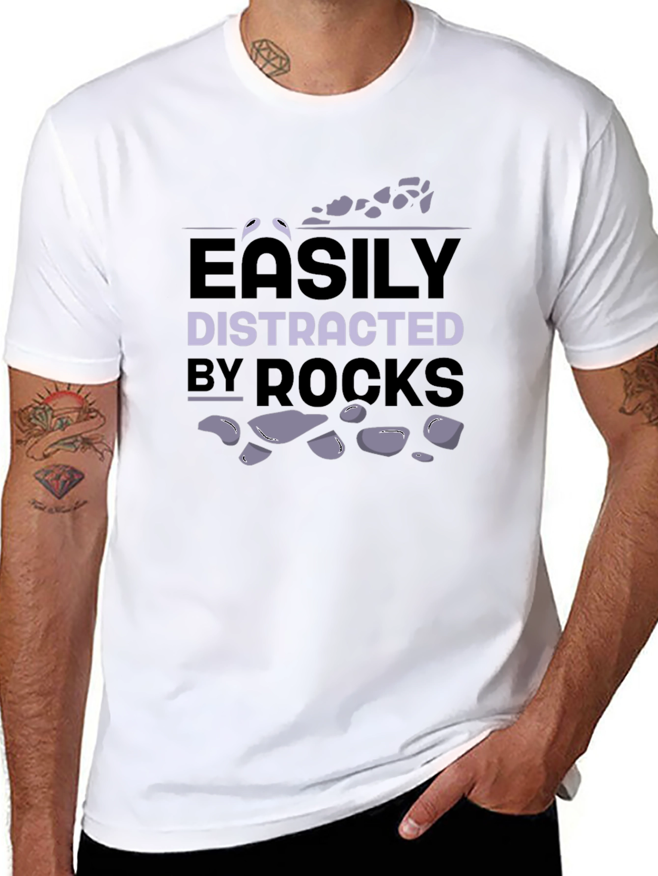 Black Easily Distracted By Rocks T-Shirt - Black Cotton view 8