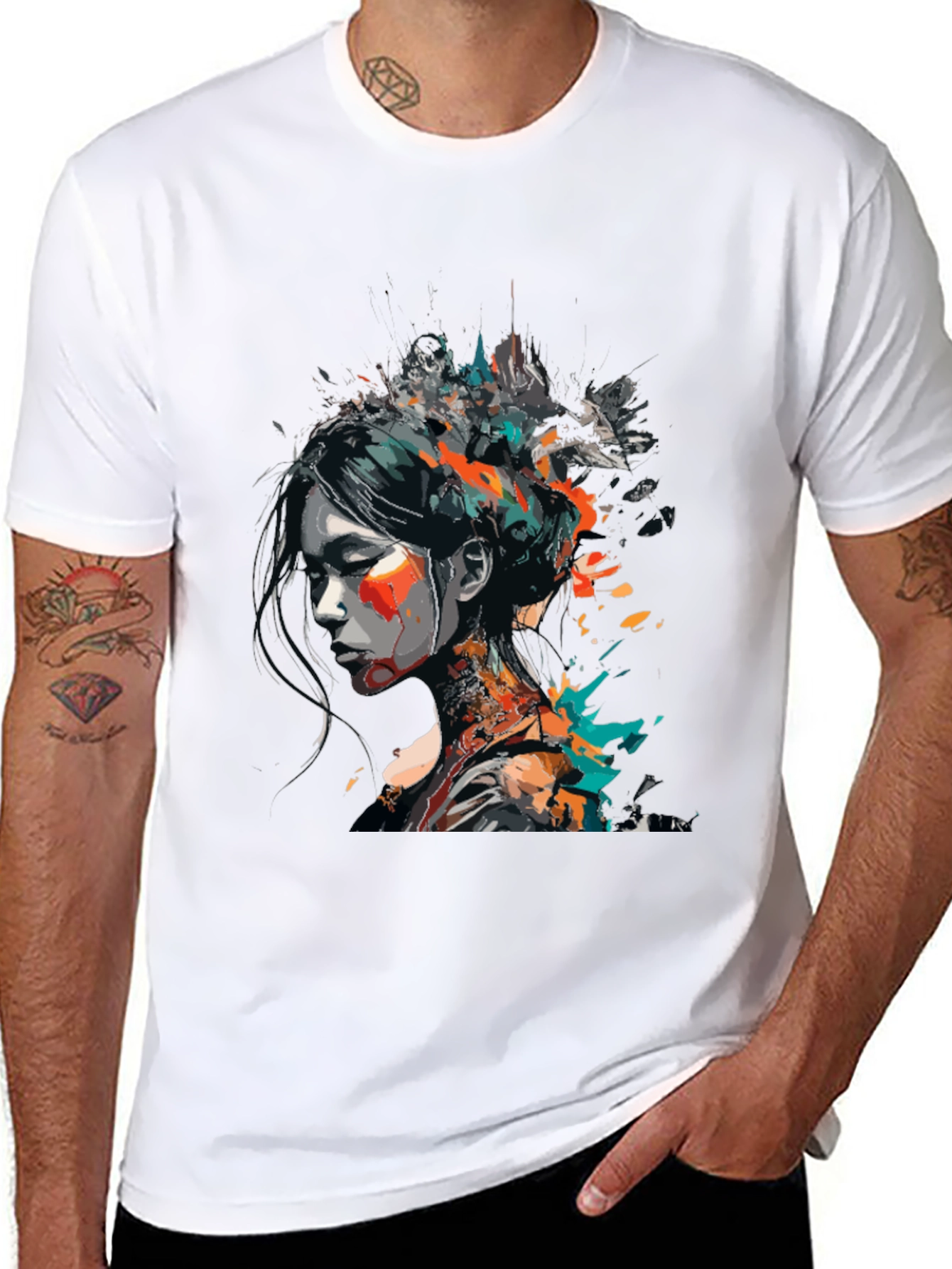 Black Abstract Art Woman's Graphic Tee - Modern Style view 8