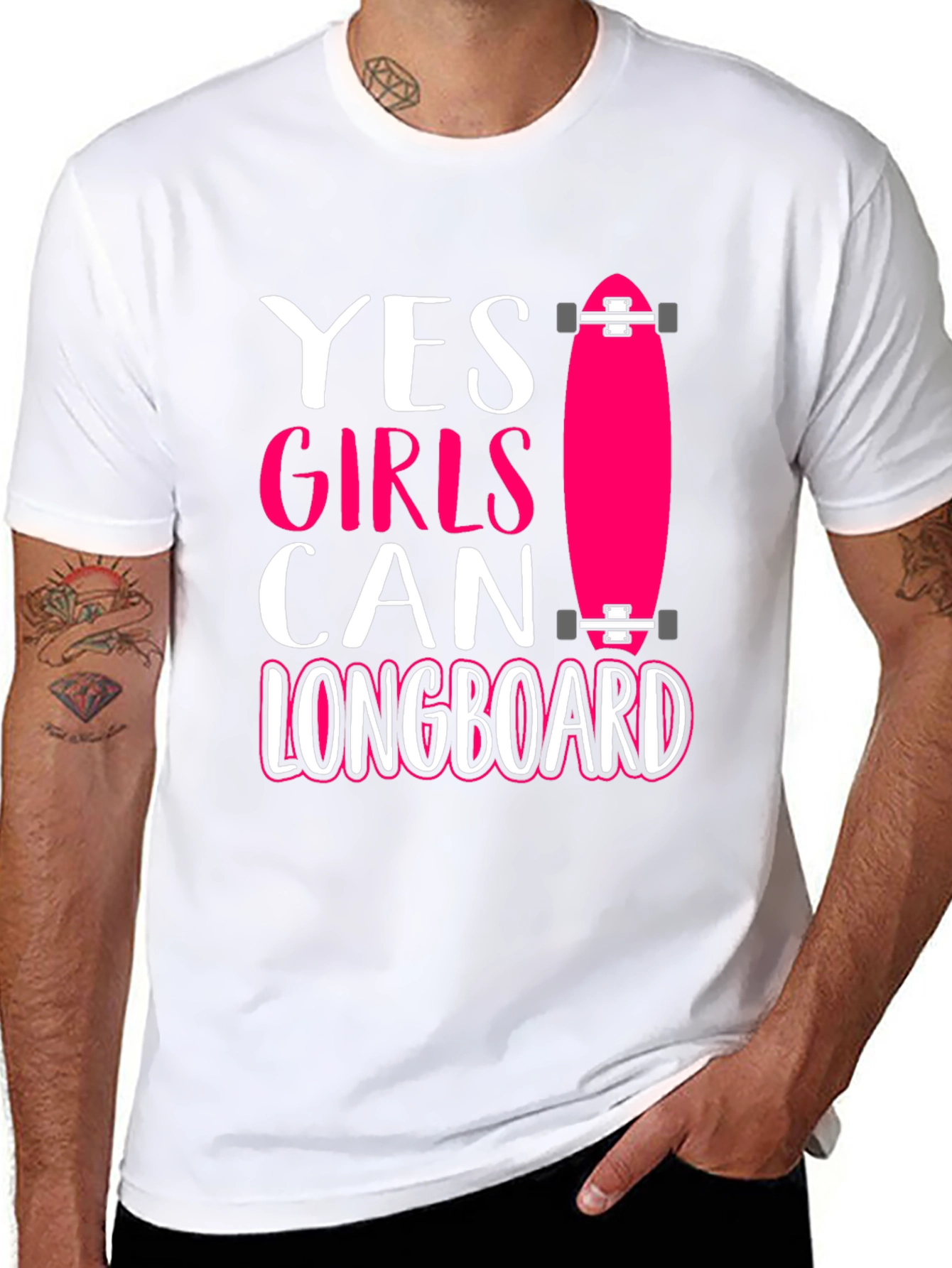 Black Yes Girls Can Longboard Graphic Tee view 8